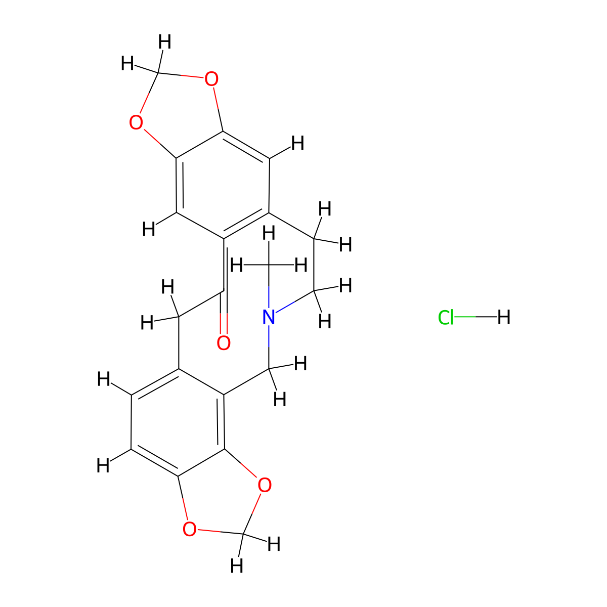 Bis(1,3)benzodioxolo(4,5-c:5',6'-g)azecin-13(5H)-one, 4,6,7,14-tetrahydro-5-methyl-, hydrochloride (1:1) molecular structure, CAS 6164-47-2