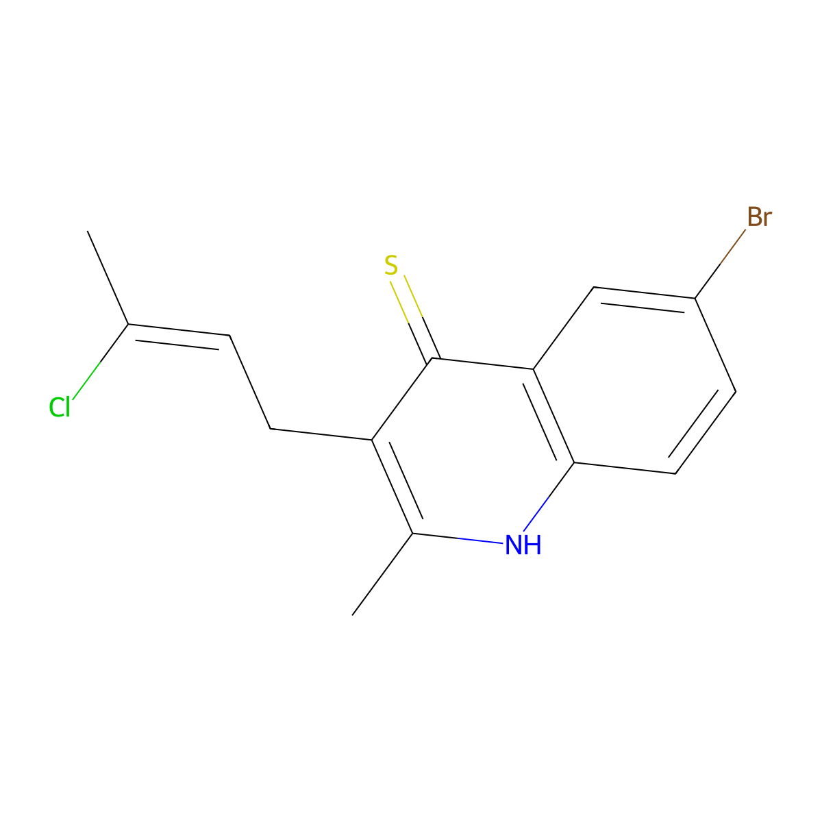 4-Quinolinethiol, 6-bromo-3-(3-chloro-2-butenyl)-2-methyl- molecular structure, CAS 61640-15-1