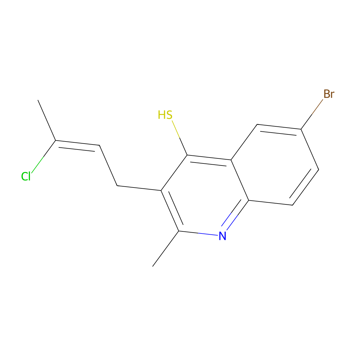 4-Quinolinethiol, 6-bromo-3-(3-chloro-2-butenyl)-2-methyl- molecular structure, CAS 61640-15-1