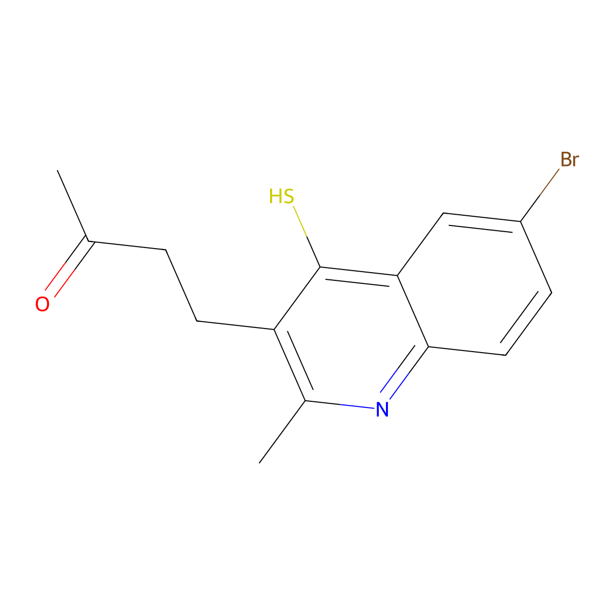 2-Butanone, 4-(6-bromo-4-mercapto-2-methyl-3-quinolinyl)- molecular structure, CAS 61640-19-5