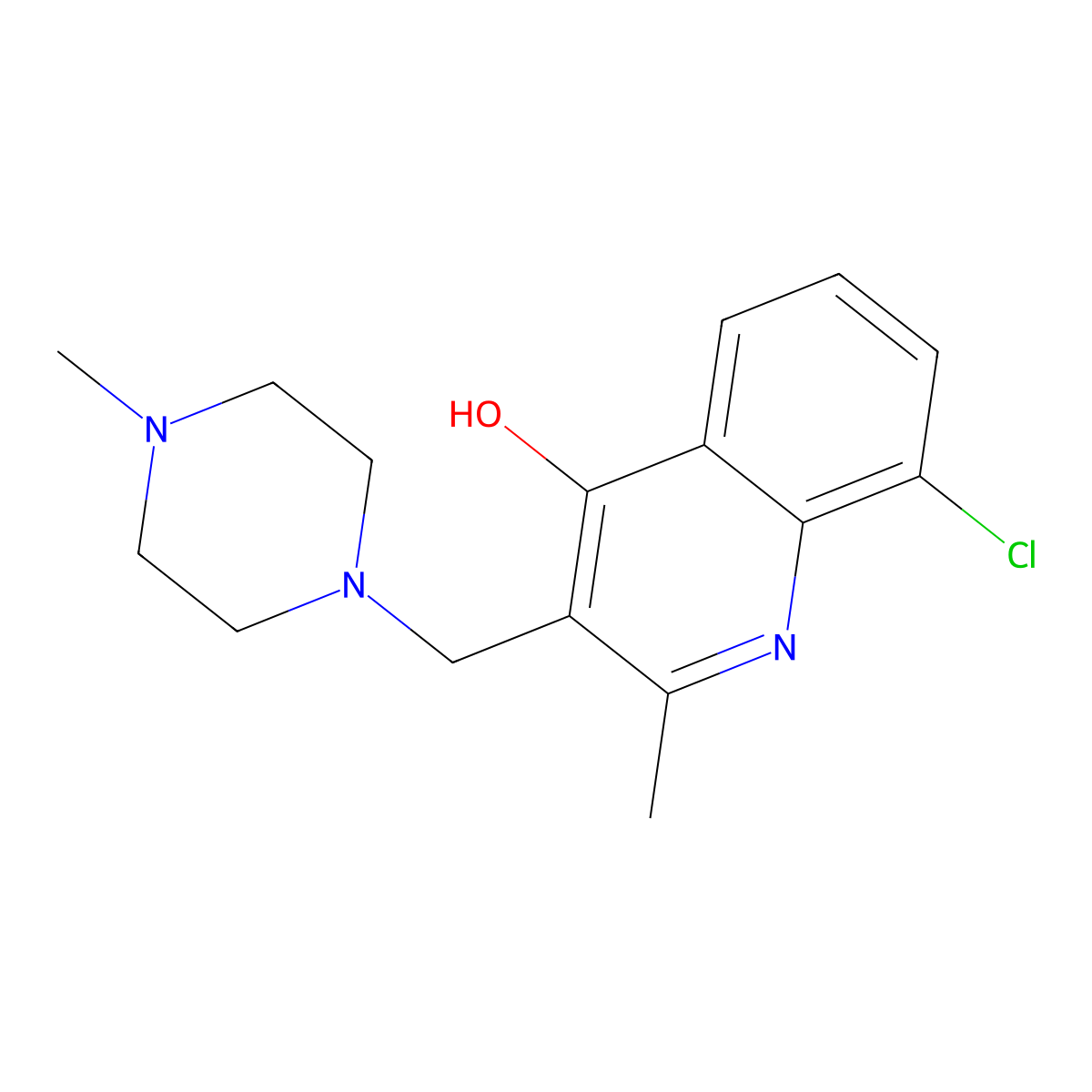 8-Chloro-2-methyl-3-[(4-methylpiperazinyl)methyl]quinolin-4-ol molecular structure, CAS 6165-97-5