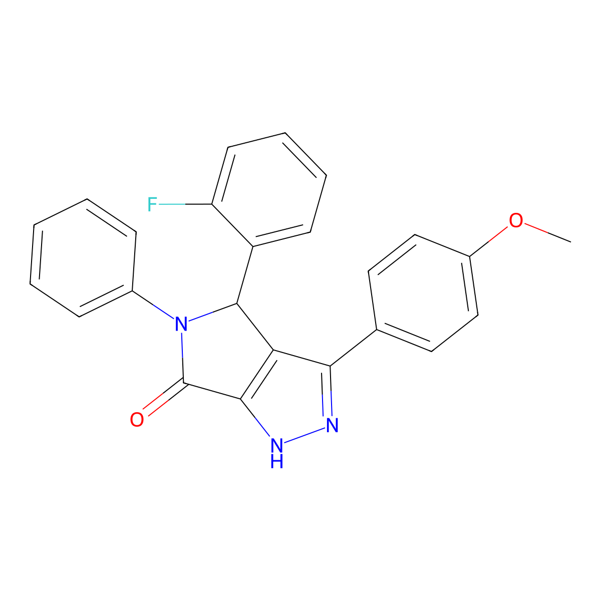 4-(2-fluorophenyl)-3-(4-methoxyphenyl)-5-phenyl-4,5-dihydropyrrolo[3,4-c]pyrazol-6(1H)-one molecular structure, CAS 6166-77-4
