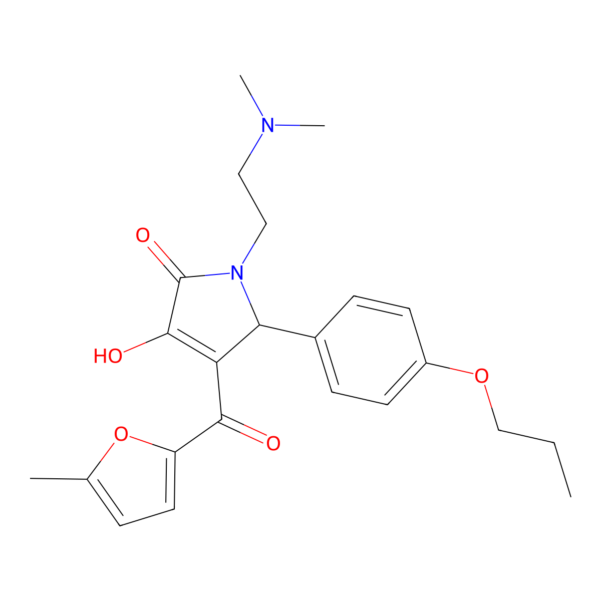 1-(2-(dimethylamino)ethyl)-3-hydroxy-4-(5-methylfuran-2-carbonyl)-5-(4-propoxyphenyl)-1H-pyrrol-2(5H)-one molecular structure, CAS 616856-80-5
