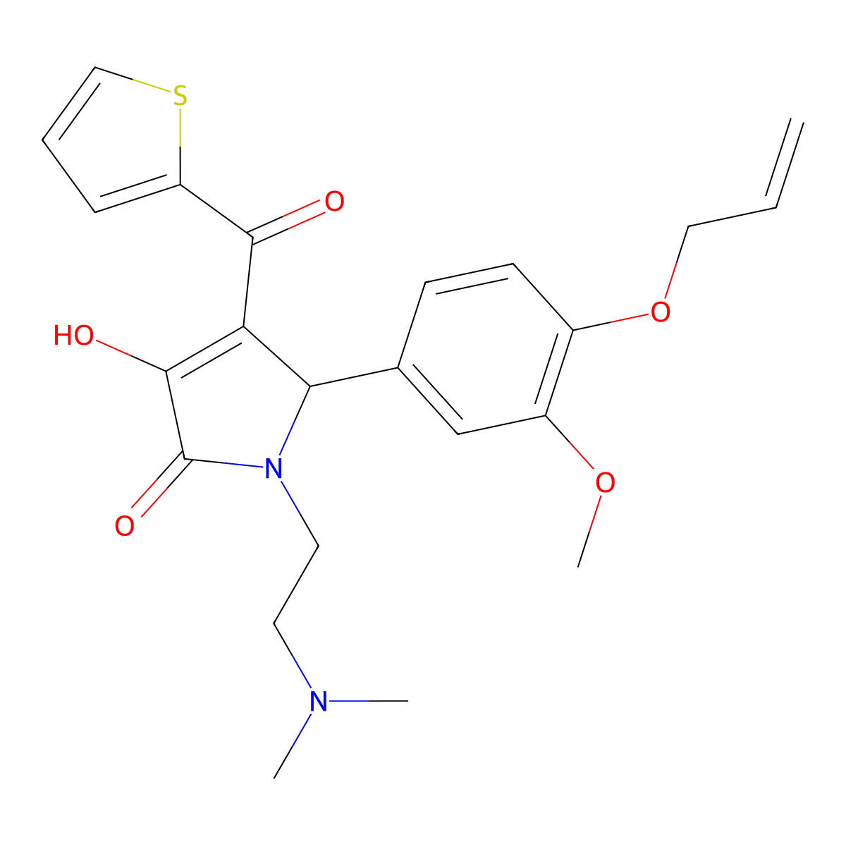 1-[2-(dimethylamino)ethyl]-3-hydroxy-5-[3-methoxy-4-(prop-2-en-1-yloxy)phenyl]-4-(thiophen-2-ylcarbonyl)-1,5-dihydro-2H-pyrrol-2-one molecular structure, CAS 616857-85-3