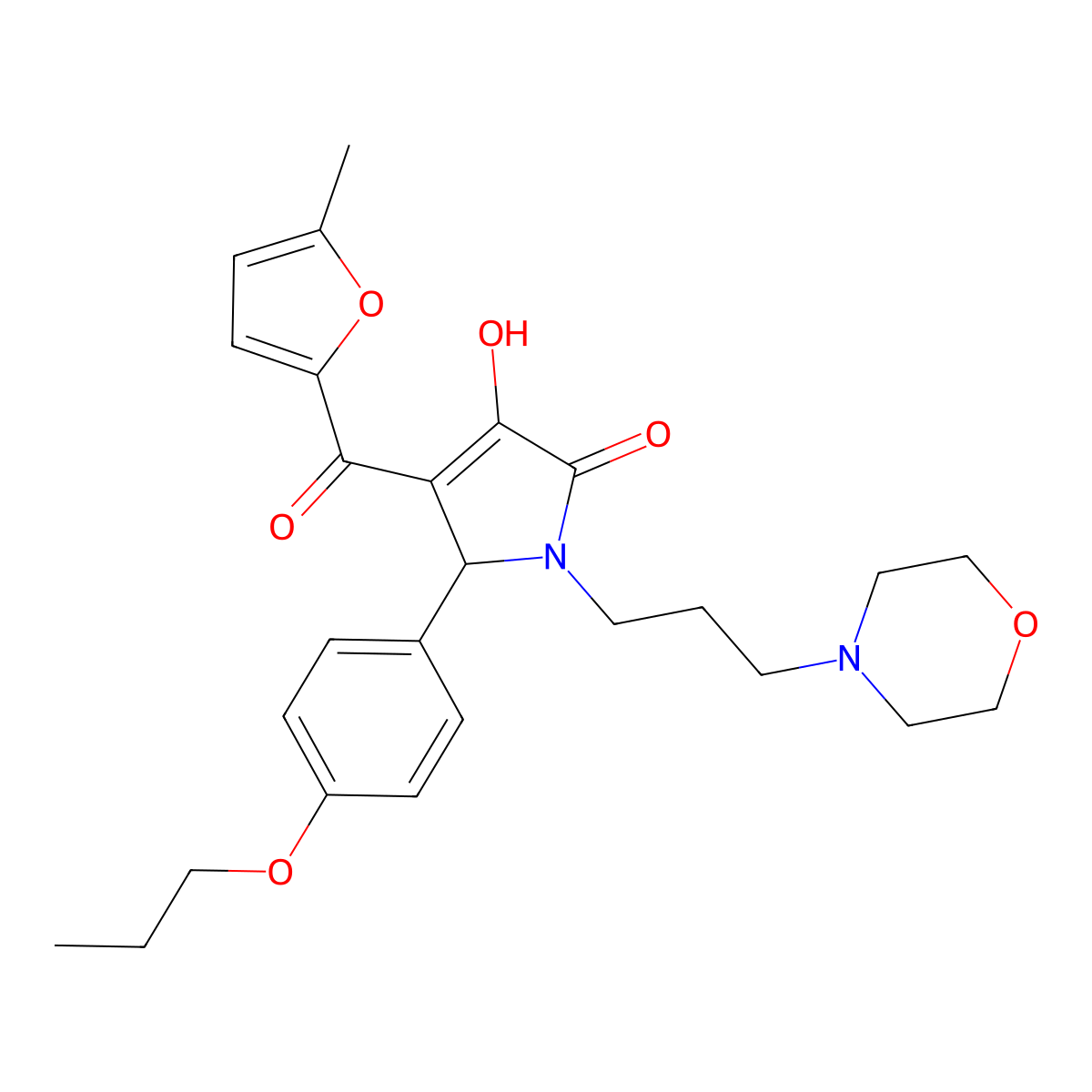 3-hydroxy-4-[(5-methylfuran-2-yl)carbonyl]-1-[3-(morpholin-4-yl)propyl]-5-(4-propoxyphenyl)-1,5-dihydro-2H-pyrrol-2-one molecular structure, CAS 616859-72-4