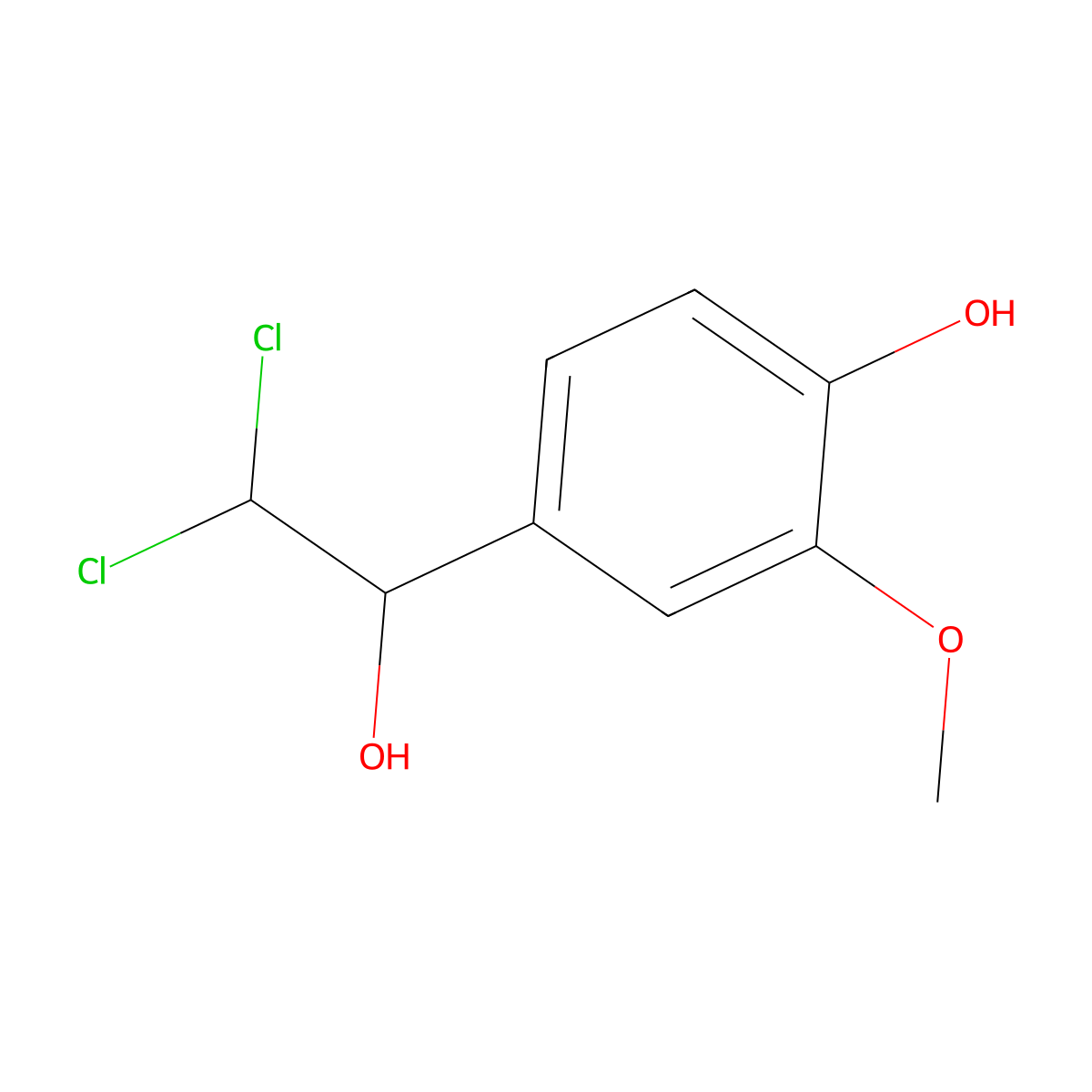 4-(2,2-Dichloro-1-hydroxyethyl)-2-methoxyphenol molecular structure, CAS 61693-73-0