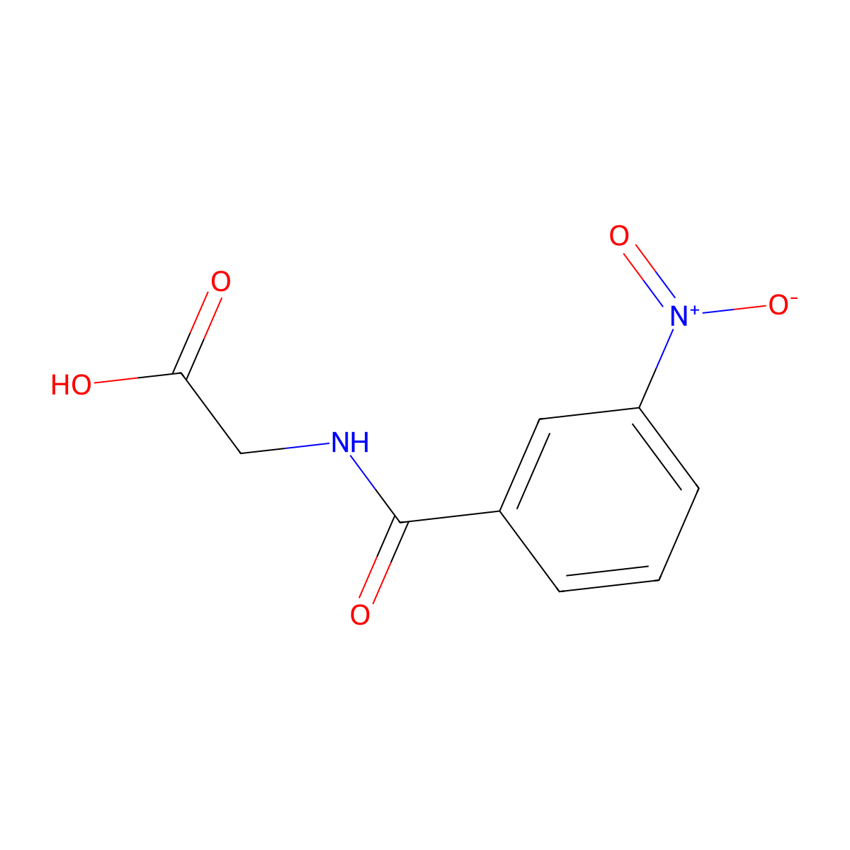 Glycine, N-(3-nitrobenzoyl)- molecular structure, CAS 617-10-7