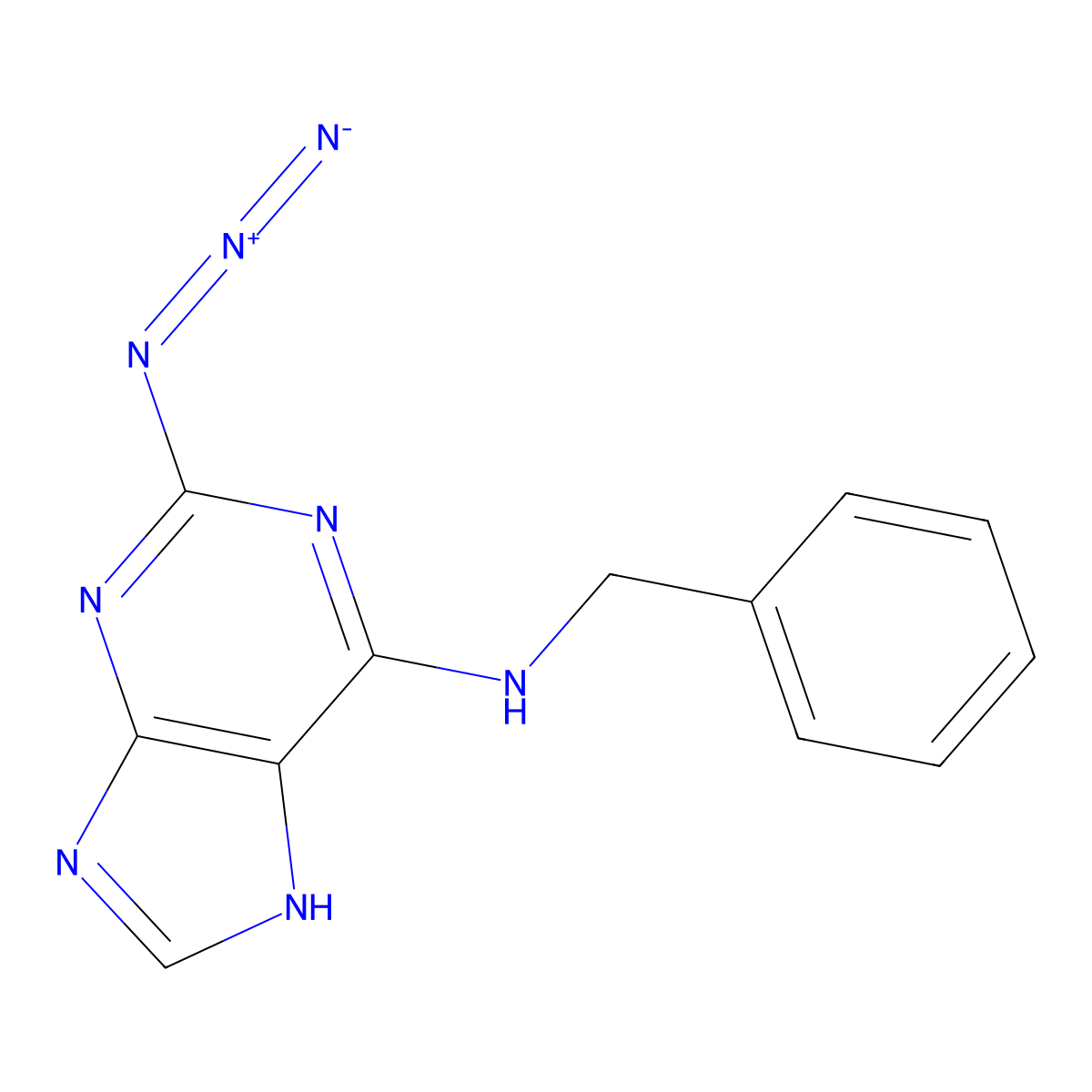 Methylene-2-azido-6-benzylaminopurine molecular structure, CAS 61716-00-5
