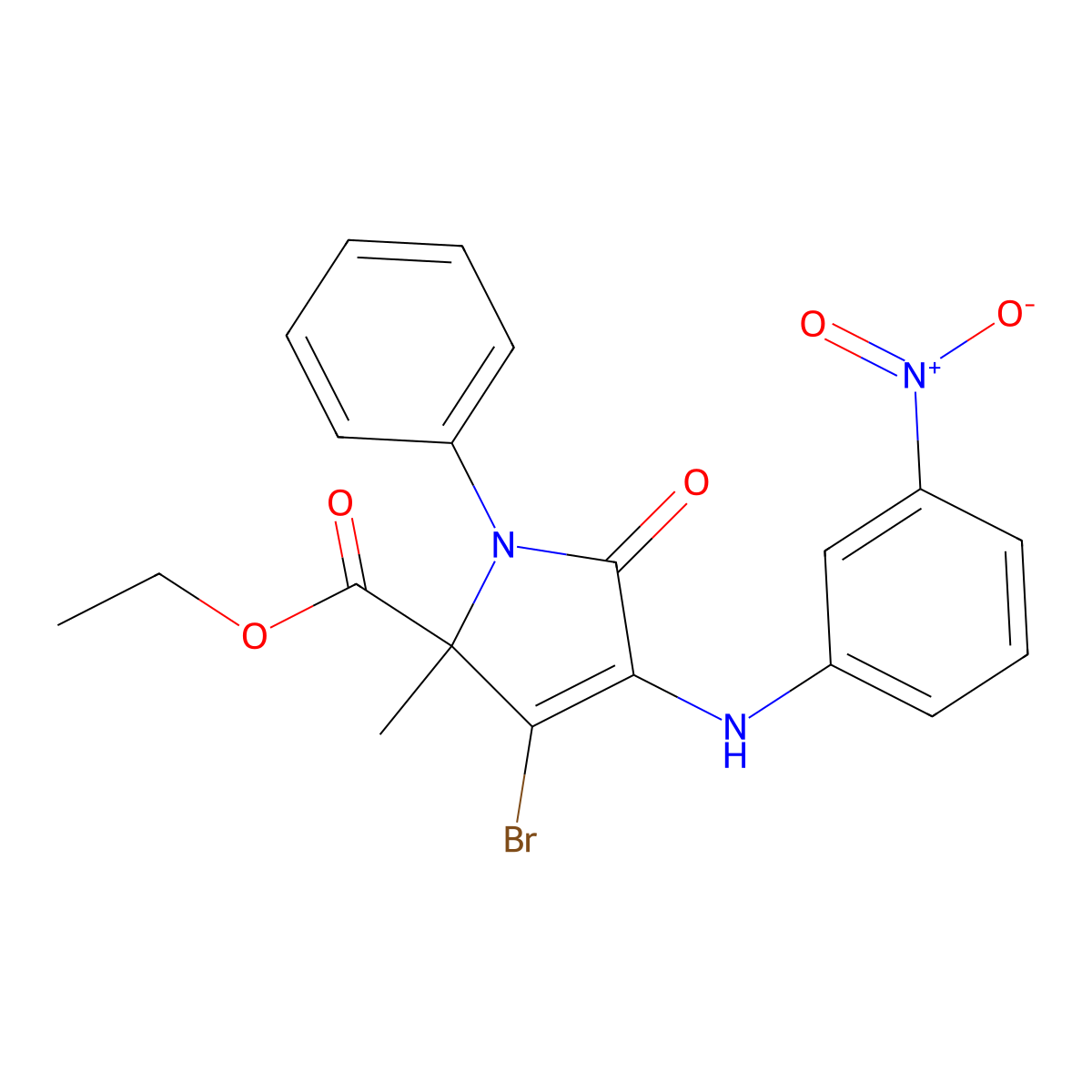 ethyl 3-bromo-2-methyl-4-[(3-nitrophenyl)amino]-5-oxo-1-phenyl-2,5-dihydro-1H-pyrrole-2-carboxylate molecular structure, CAS 6172-40-3