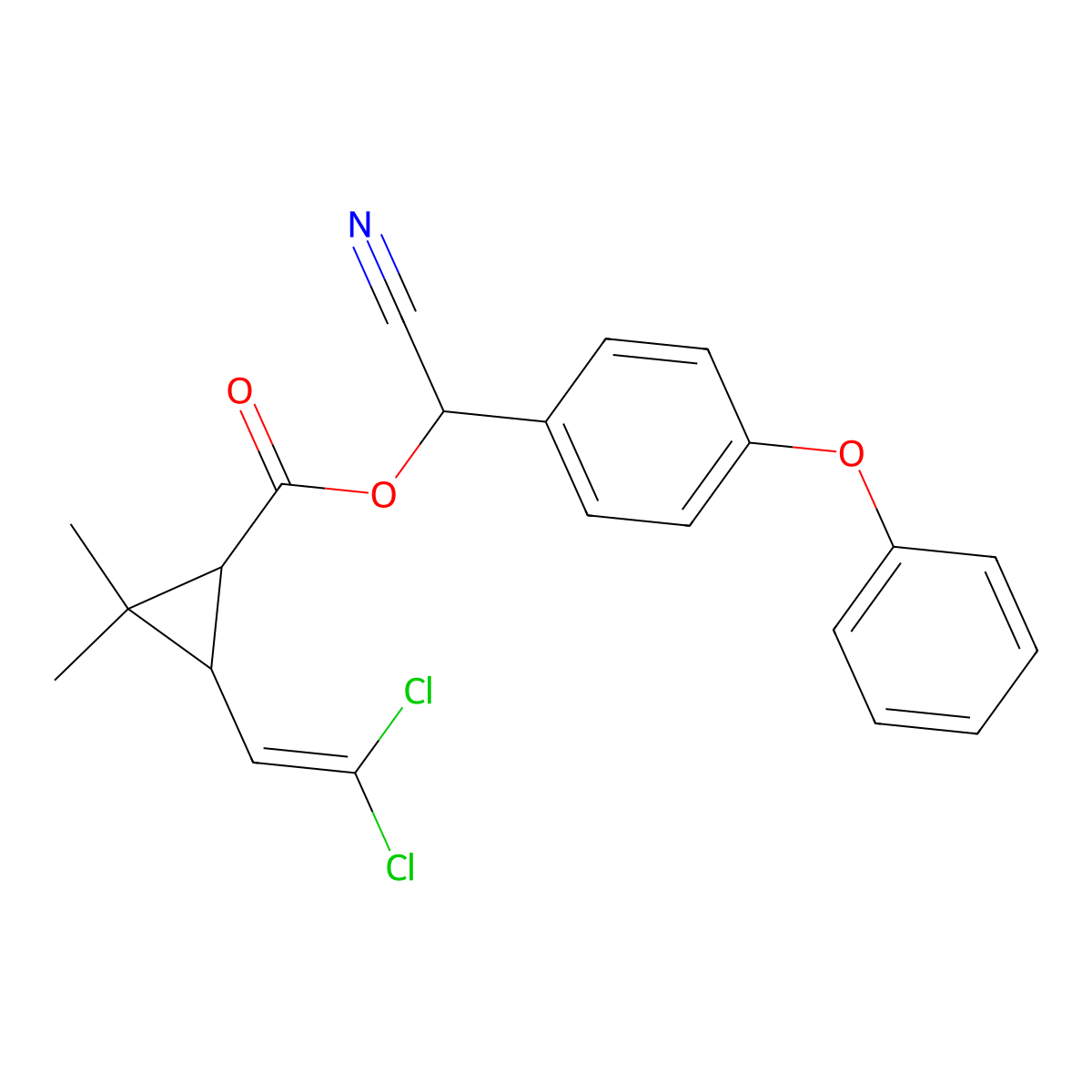 Cyano(4-phenoxyphenyl)methyl 3-(2,2-dichloroethenyl)-2,2-dimethylcyclopropanecarboxylate molecular structure, CAS 61732-64-7