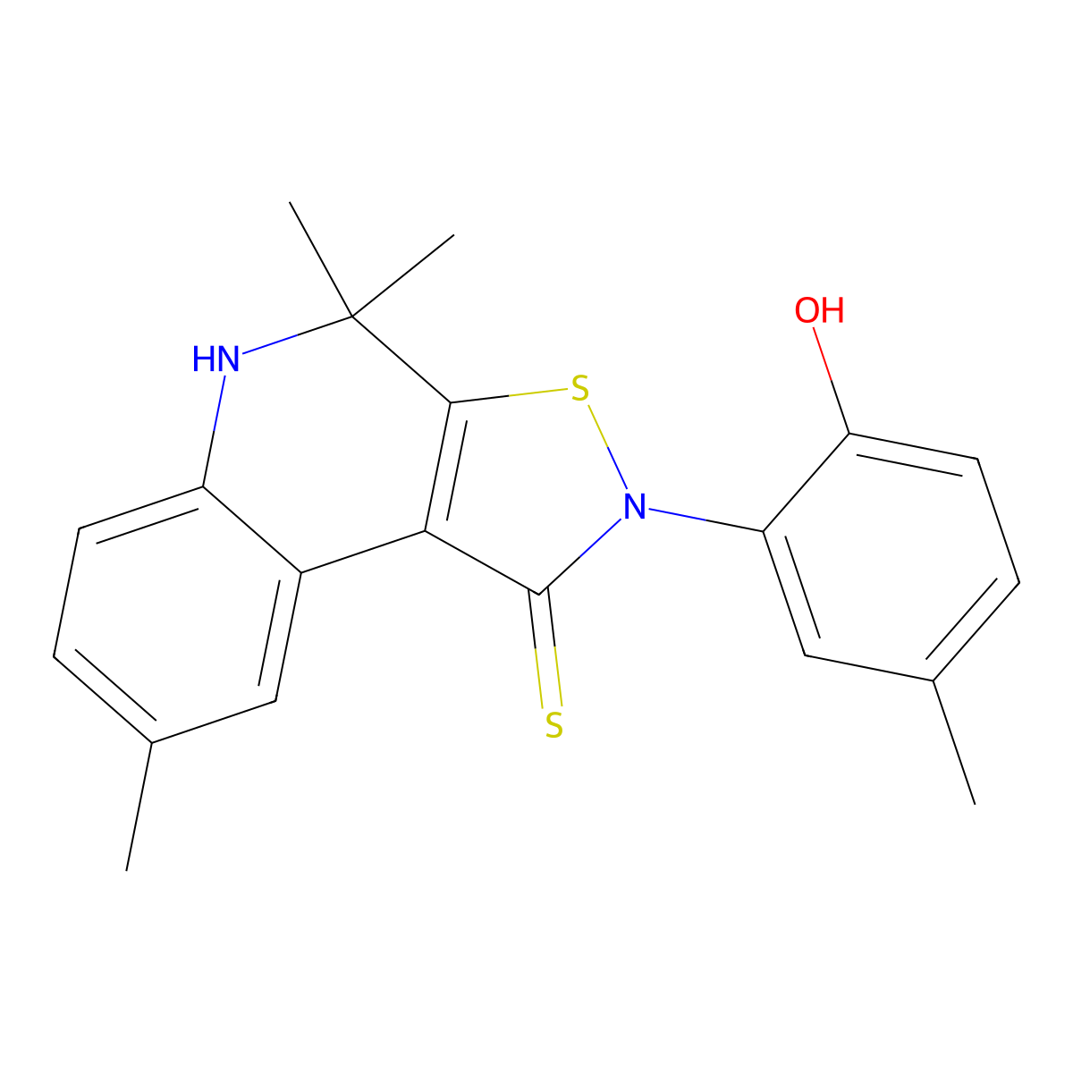 2-(2-hydroxy-5-methylphenyl)-4,4,8-trimethyl-5H-[1,2]thiazolo[5,4-c]quinoline-1-thione molecular structure, CAS 6174-46-5