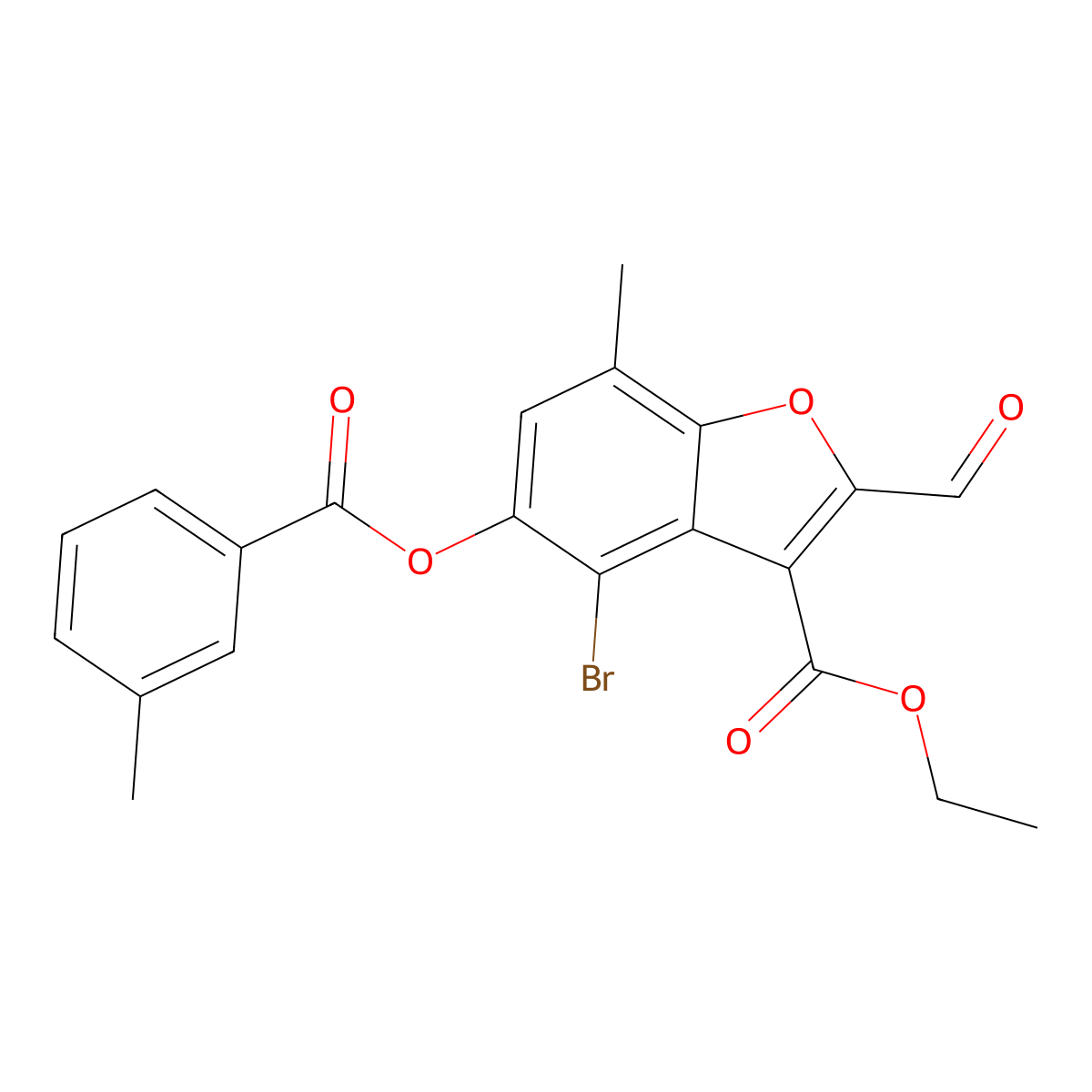 Ethyl 4-bromo-2-formyl-7-methyl-5-(3-methylbenzoyl)oxy-1-benzofuran-3-carboxylate molecular structure, CAS 6176-66-5