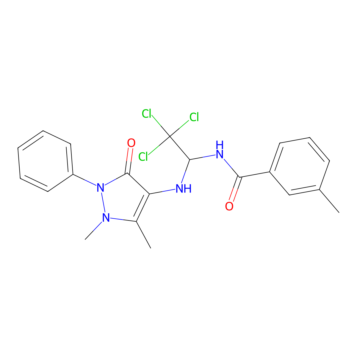 3-methyl-N-{2,2,2-trichloro-1-[(1,5-dimethyl-3-oxo-2-phenyl-2,3-dihydro-1H-pyrazol-4-yl)amino]ethyl}benzamide molecular structure, CAS 6176-85-8