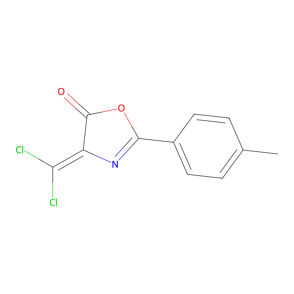 5(4H)-Oxazolone, 4-(dichloromethylene)-2-(4-methylphenyl)- molecular structure, CAS 61767-34-8