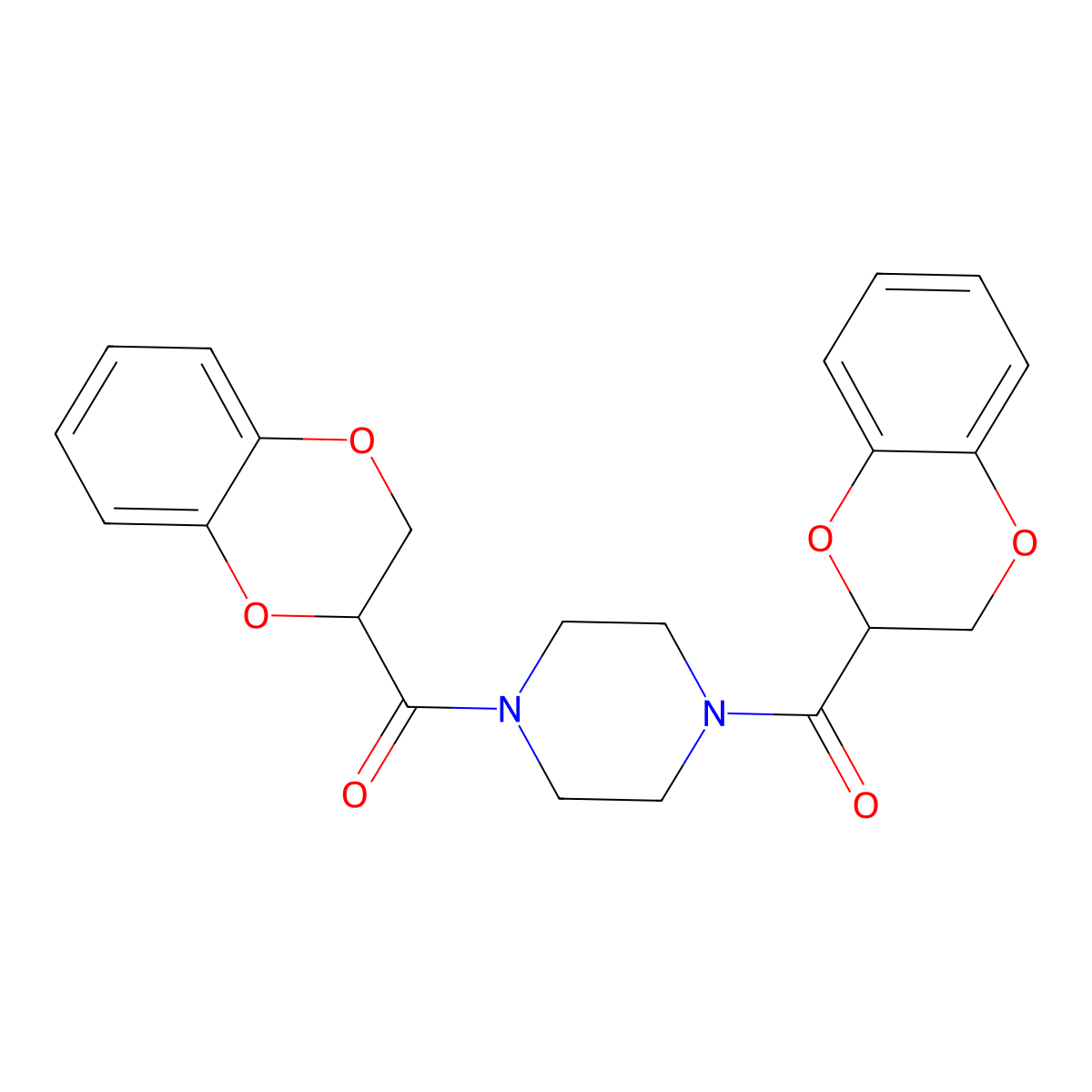 N,N'-Bis(1,4-benzodioxane-2-carbonyl)piperazine molecular structure, CAS 617677-53-9