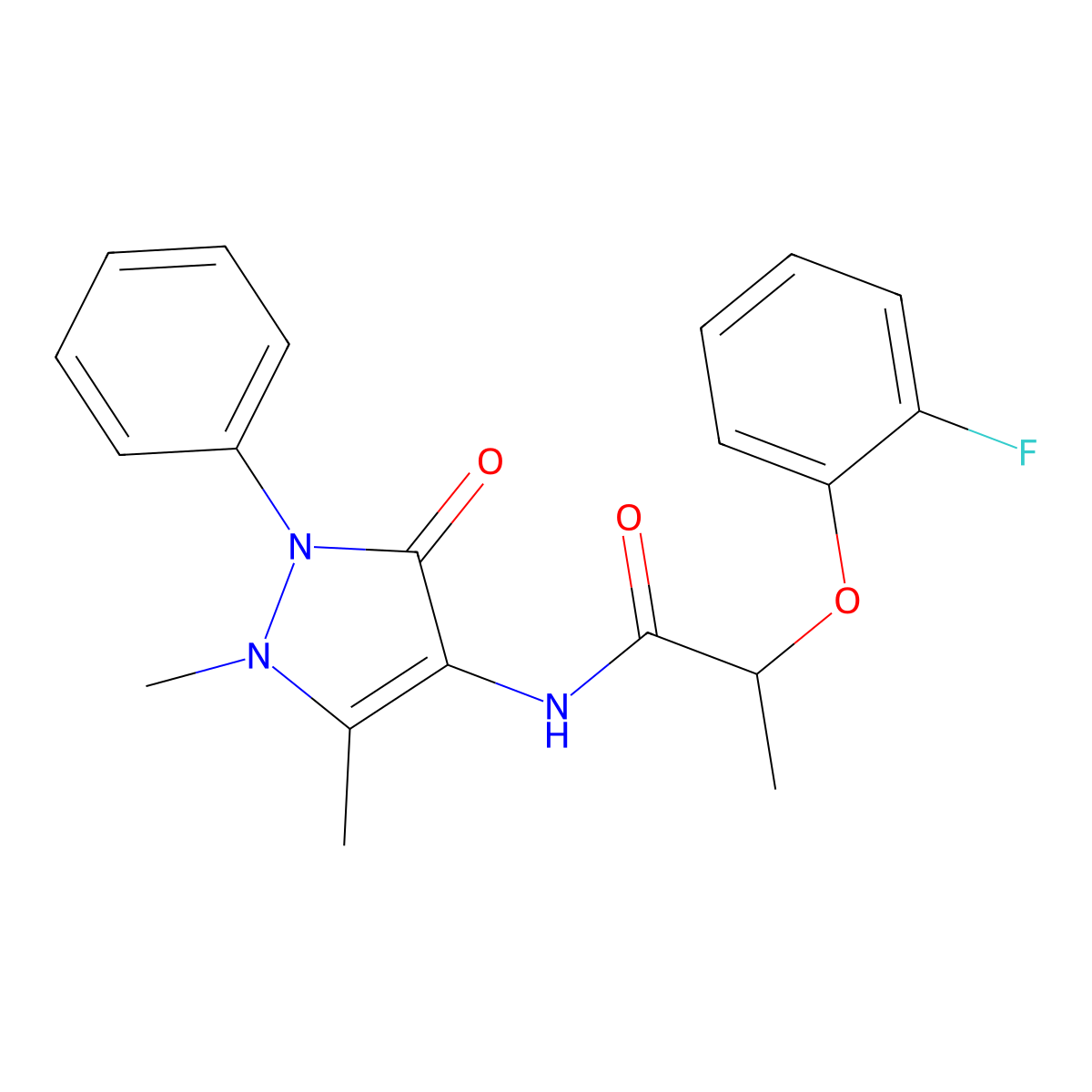 N-(1,5-dimethyl-3-oxo-2-phenyl-2,3-dihydro-1H-pyrazol-4-yl)-2-(2-fluorophenoxy)propanamide molecular structure, CAS 617679-17-1