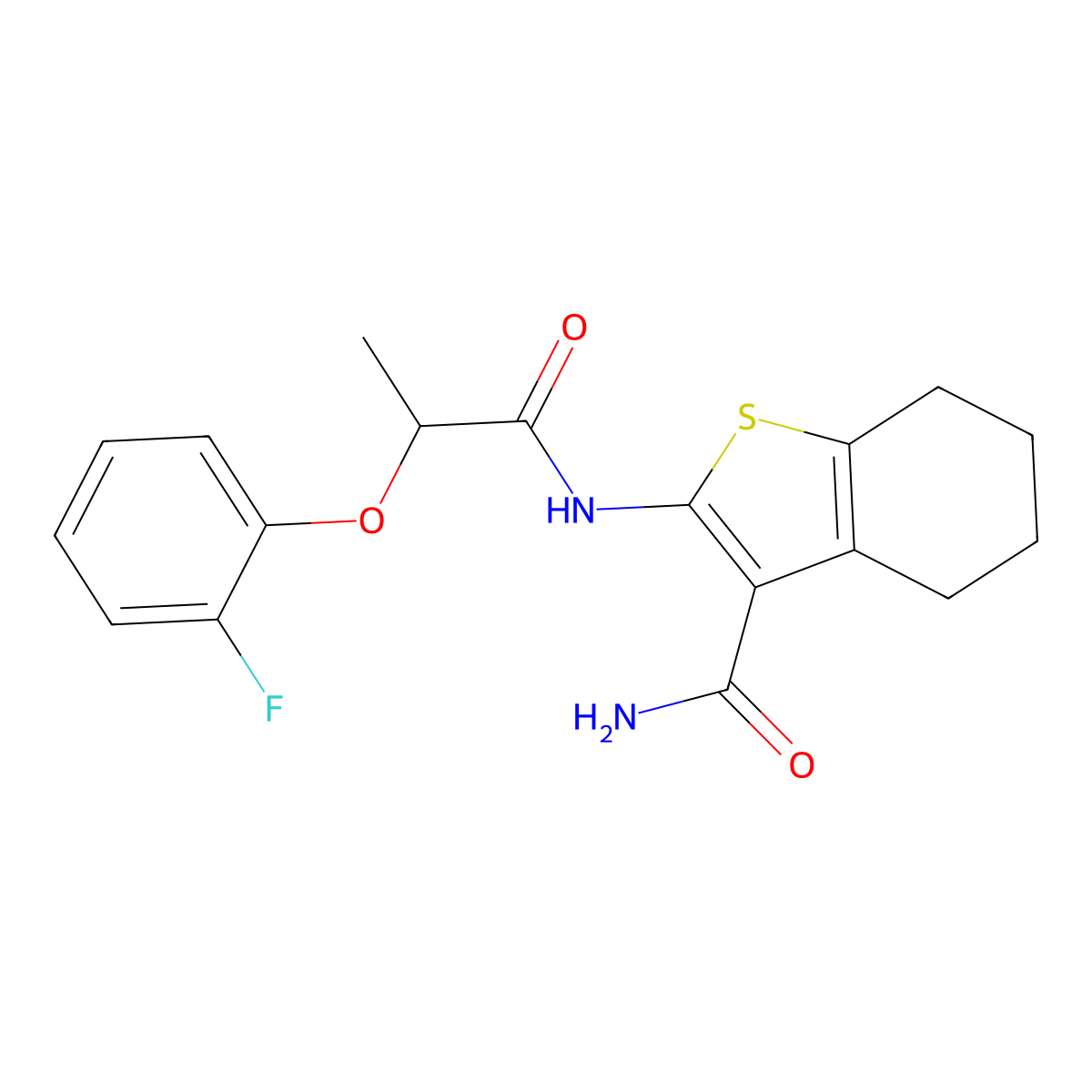 2-[2-(2-Fluorophenoxy)propanamido]-4,5,6,7-tetrahydro-1-benzothiophene-3-carboxamide molecular structure, CAS 617679-21-7