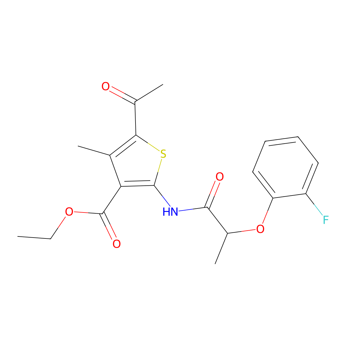 Ethyl 5-acetyl-2-{[2-(2-fluorophenoxy)propanoyl]amino}-4-methylthiophene-3-carboxylate molecular structure, CAS 617679-27-3