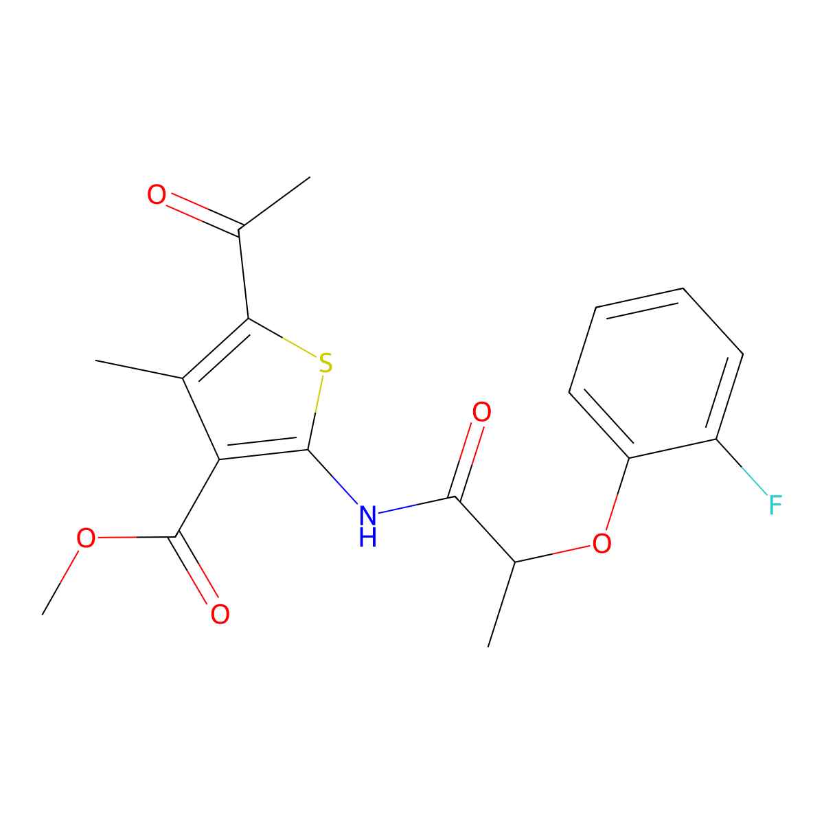 Methyl 5-acetyl-2-[2-(2-fluorophenoxy)propanamido]-4-methylthiophene-3-carboxylate molecular structure, CAS 617679-46-6