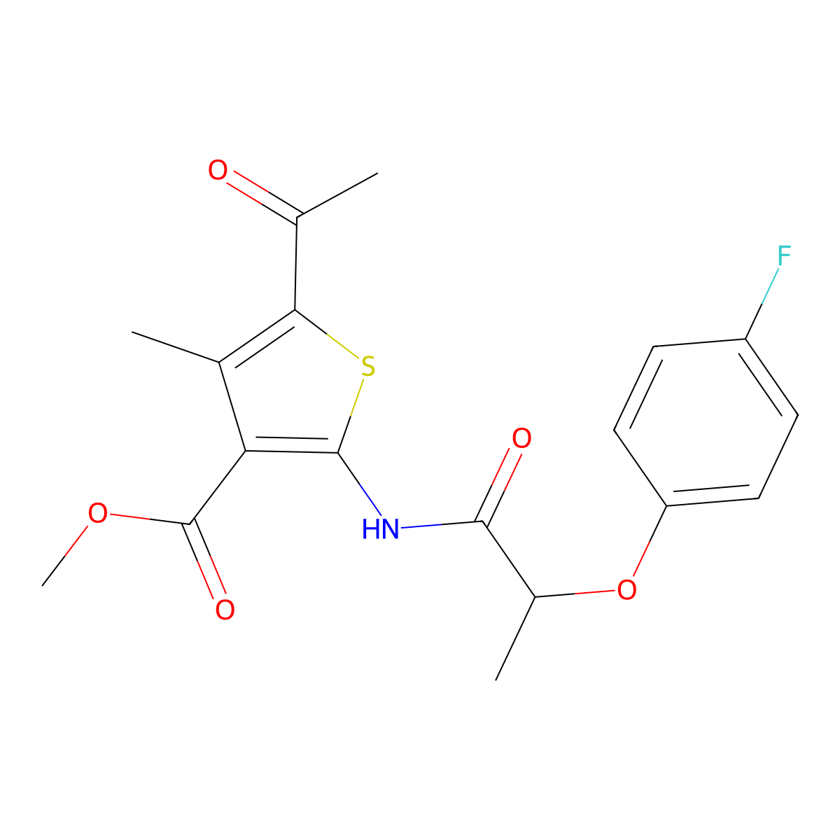 Methyl 5-acetyl-2-[2-(4-fluorophenoxy)propanamido]-4-methylthiophene-3-carboxylate molecular structure, CAS 617679-47-7