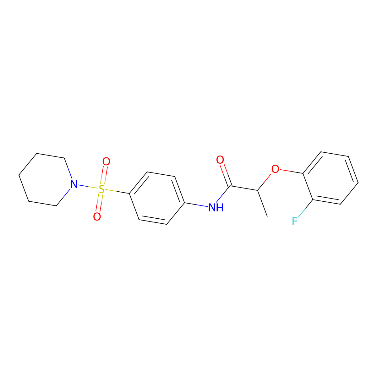 2-(2-fluorophenoxy)-N-(4-piperidin-1-ylsulfonylphenyl)propanamide molecular structure, CAS 617679-98-8