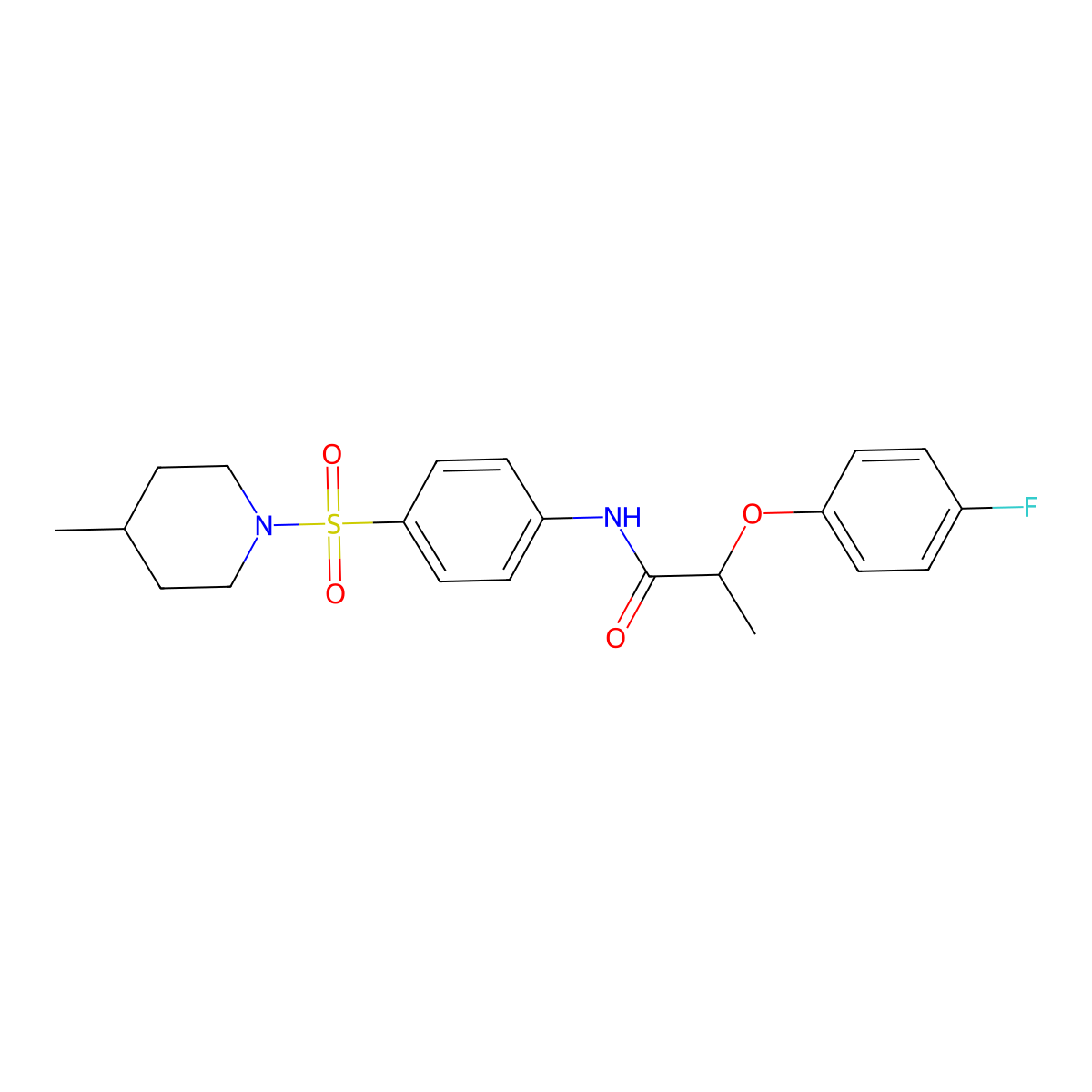 2-(4-fluorophenoxy)-N-(4-((4-methylpiperidin-1-yl)sulfonyl)phenyl)propanamide molecular structure, CAS 617680-03-2