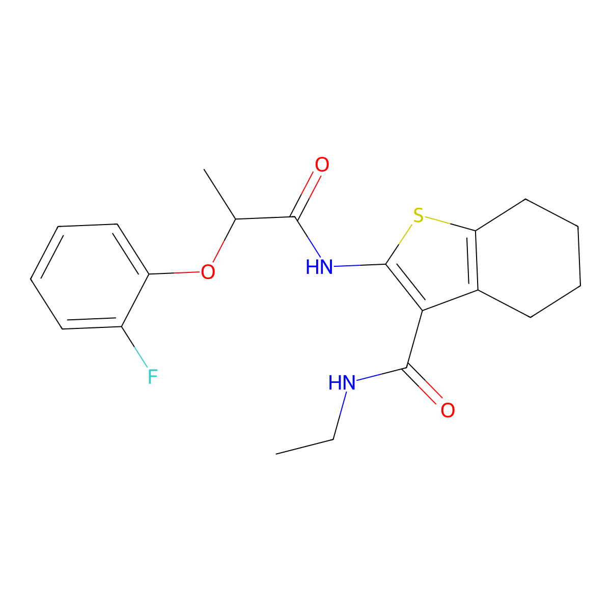 N-ethyl-2-[2-(2-fluorophenoxy)propanoylamino]-4,5,6,7-tetrahydro-1-benzothiophene-3-carboxamide molecular structure, CAS 617680-17-8