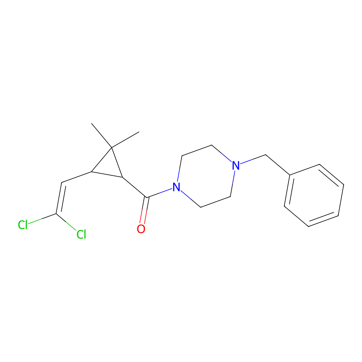(4-Benzylpiperazin-1-yl)-[3-(2,2-dichloroethenyl)-2,2-dimethylcyclopropyl]methanone molecular structure, CAS 617694-01-6