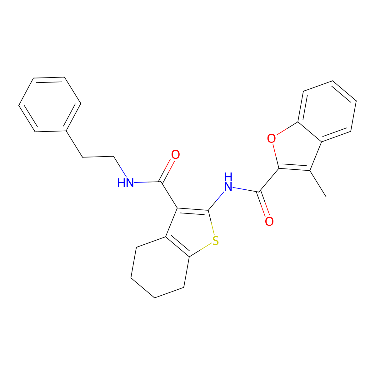 3-Methyl-N-(3-(((2-phenylethyl)amino)carbonyl)-4,5,6,7-tetrahydro-1-benzothien-2-YL)-1-benzofuran-2-carboxamide molecular structure, CAS 617694-03-8