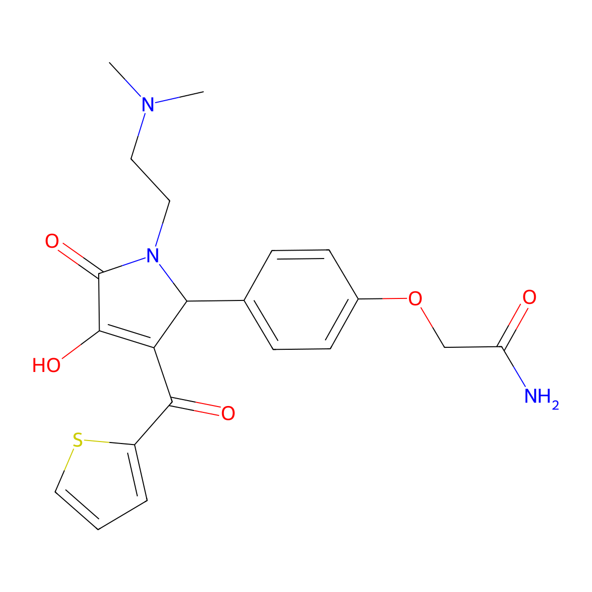 2-(4-(1-(2-(dimethylamino)ethyl)-4-hydroxy-5-oxo-3-(thiophene-2-carbonyl)-2,5-dihydro-1H-pyrrol-2-yl)phenoxy)acetamide molecular structure, CAS 617694-16-3