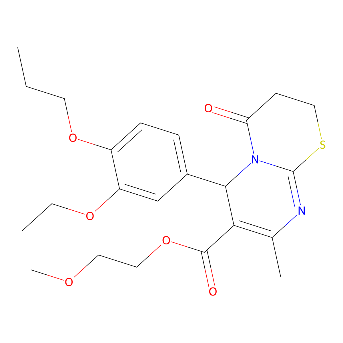 2-Methoxyethyl 6-(3-ethoxy-4-propoxyphenyl)-8-methyl-4-oxo-3,4-dihydro-2H,6H-pyrimido(2,1-B)(1,3)thiazine-7-carboxylate molecular structure, CAS 617694-67-4