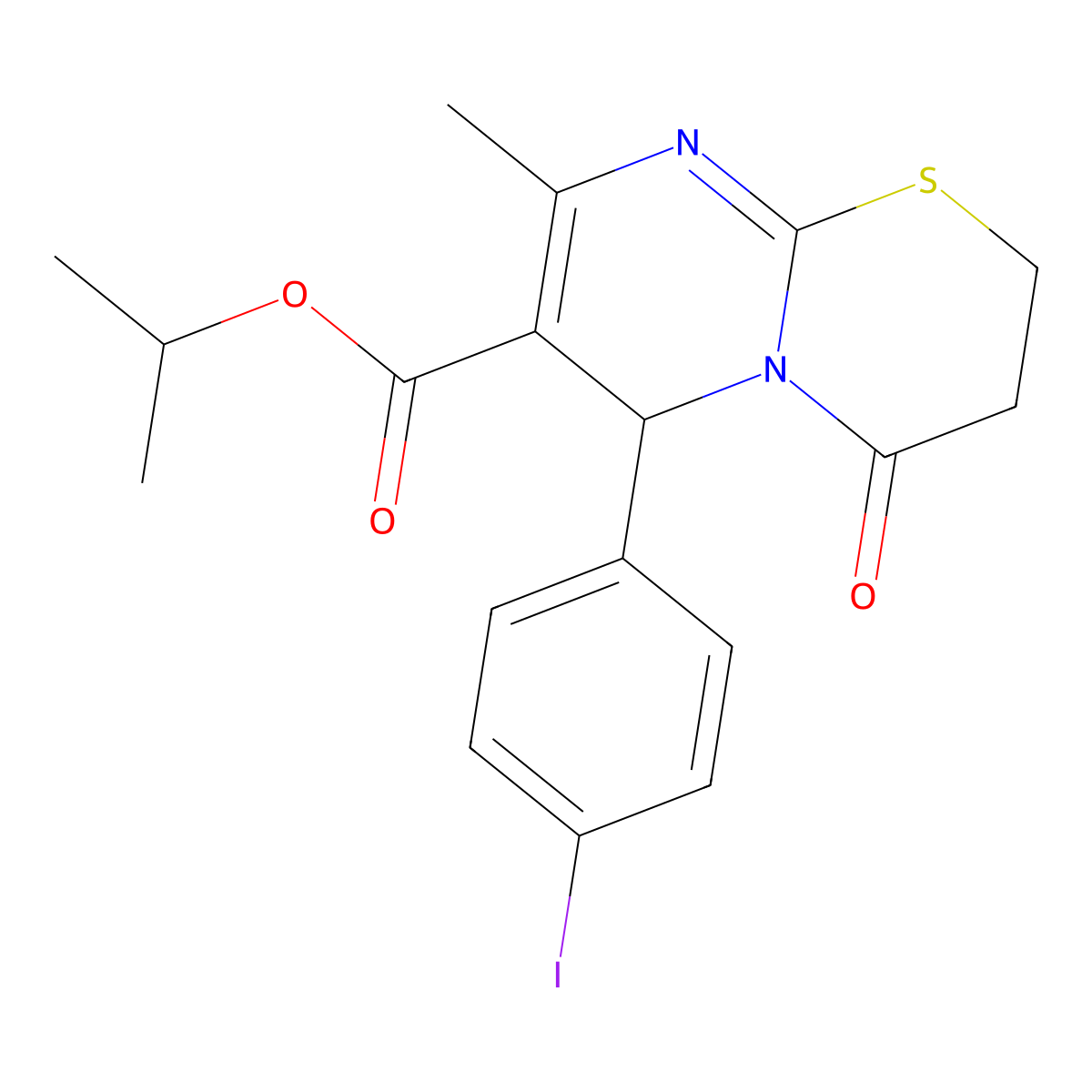 Isopropyl 6-(4-iodophenyl)-8-methyl-4-oxo-3,4-dihydro-2H,6H-pyrimido[2,1-B][1,3]thiazine-7-carboxylate molecular structure, CAS 617694-70-9