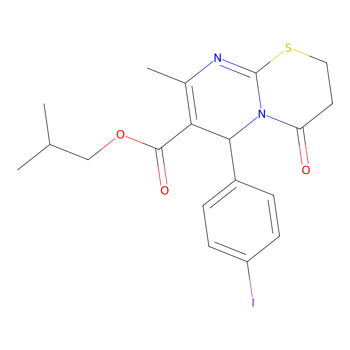 Isobutyl 6-(4-iodophenyl)-8-methyl-4-oxo-3,4-dihydro-2H,6H-pyrimido[2,1-B][1,3]thiazine-7-carboxylate molecular structure, CAS 617694-71-0