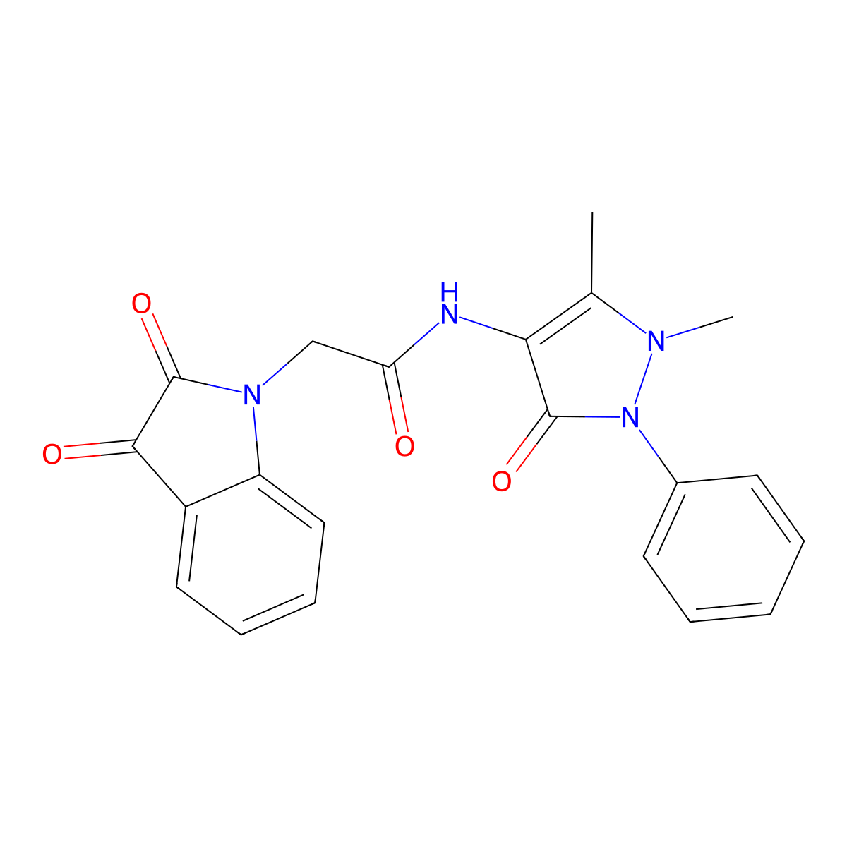 N-(1,5-dimethyl-3-oxo-2-phenyl-2,3-dihydro-1H-pyrazol-4-yl)-2-(2,3-dioxo-2,3-dihydro-1H-indol-1-yl)acetamide molecular structure, CAS 617694-81-2