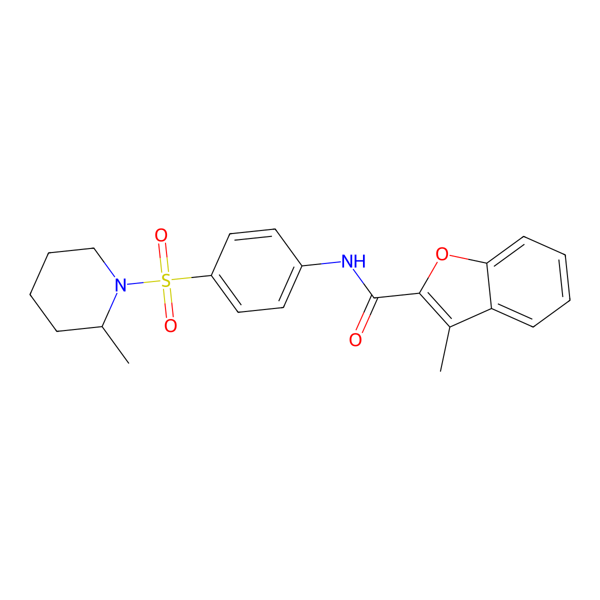 3-ME-N-(4-((2-Methyl-1-piperidinyl)sulfonyl)phenyl)-1-benzofuran-2-carboxamide molecular structure, CAS 617695-09-7