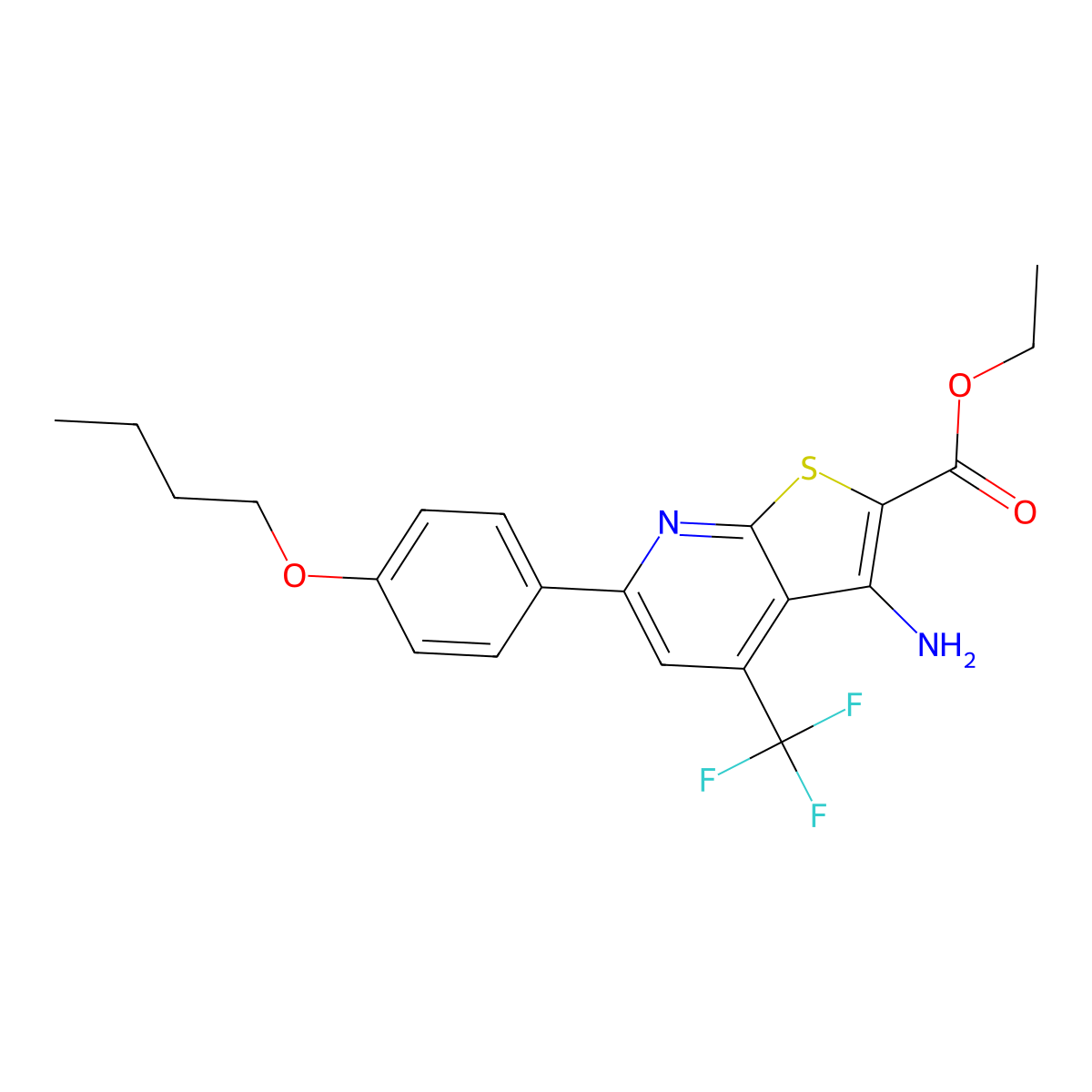 Ethyl 3-amino-6-(4-butoxyphenyl)-4-(trifluoromethyl)thieno[2,3-B]pyridine-2-carboxylate molecular structure, CAS 617696-21-6