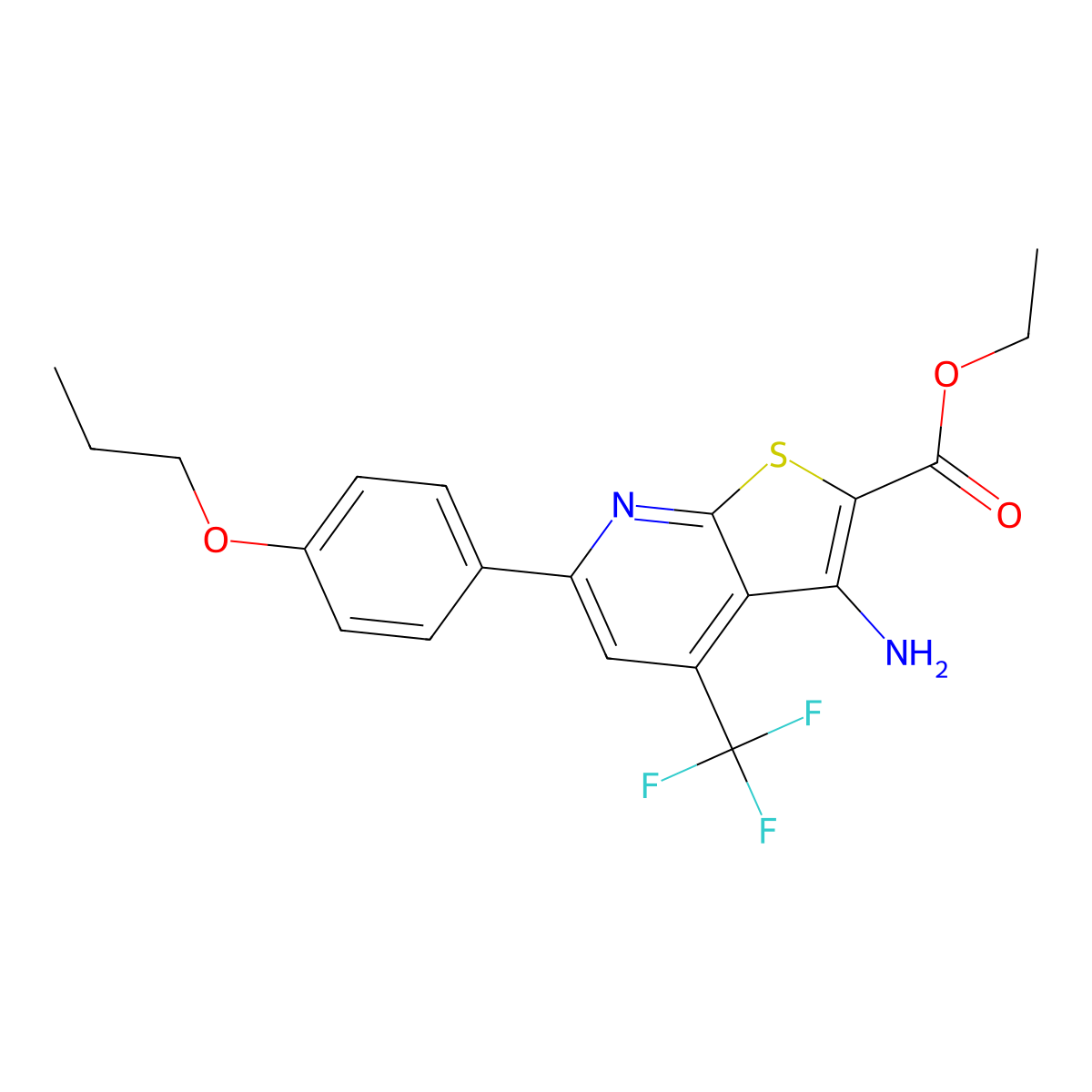 Ethyl 3-amino-6-(4-propoxyphenyl)-4-(trifluoromethyl)thieno(2,3-B)pyridine-2-carboxylate molecular structure, CAS 617696-22-7
