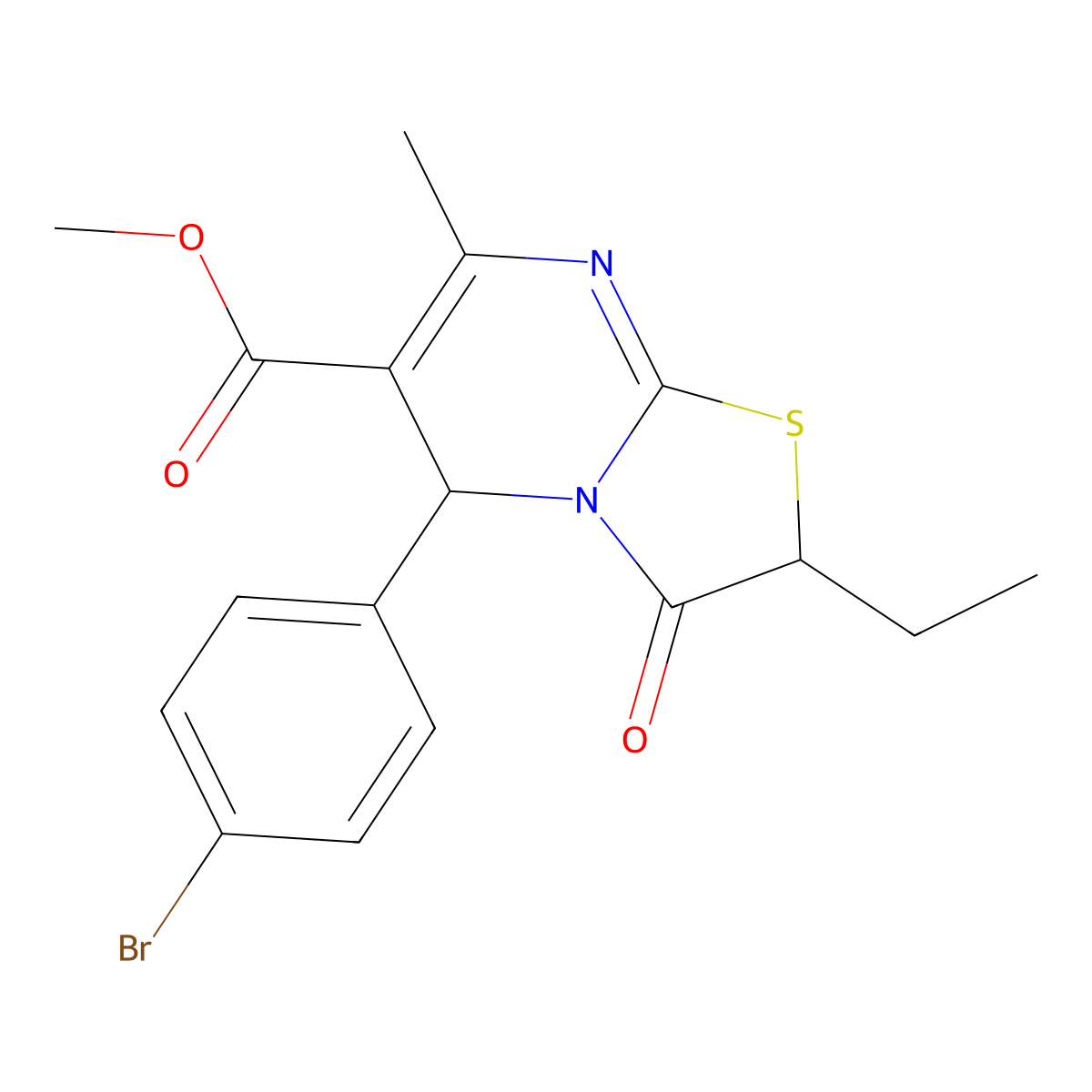 Methyl 5-(4-bromophenyl)-2-ethyl-7-methyl-3-oxo-2,3-dihydro-5H-[1,3]thiazolo[3,2-A]pyrimidine-6-carboxylate molecular structure, CAS 617696-66-9