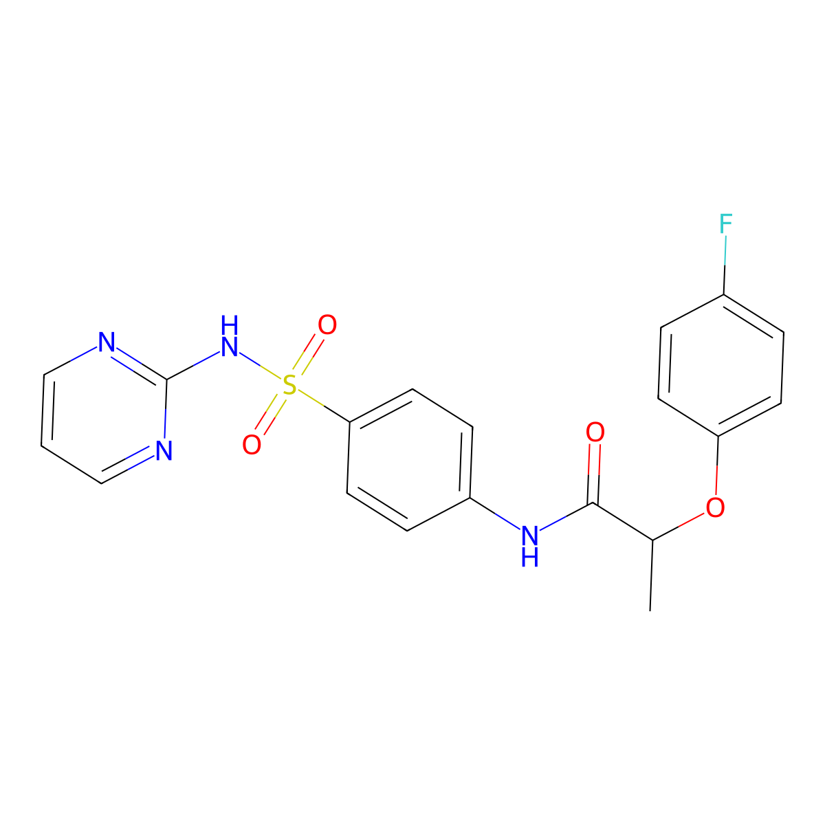 2-(4-fluorophenoxy)-N-[4-(pyrimidin-2-ylsulfamoyl)phenyl]propanamide molecular structure, CAS 617696-76-1