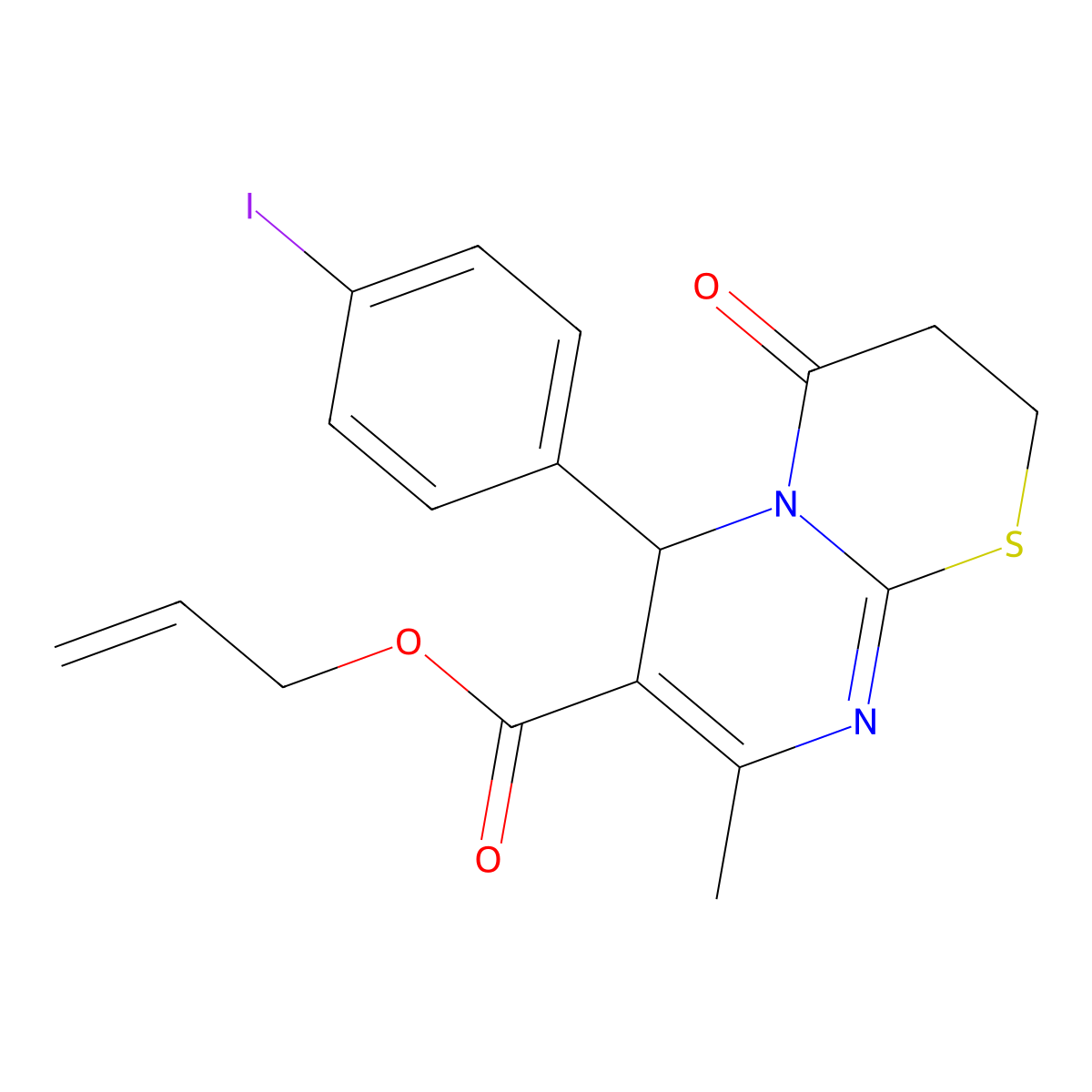Allyl 6-(4-iodophenyl)-8-methyl-4-oxo-3,4-dihydro-2H,6H-pyrimido(2,1-B)(1,3)thiazine-7-carboxylate molecular structure, CAS 617697-13-9