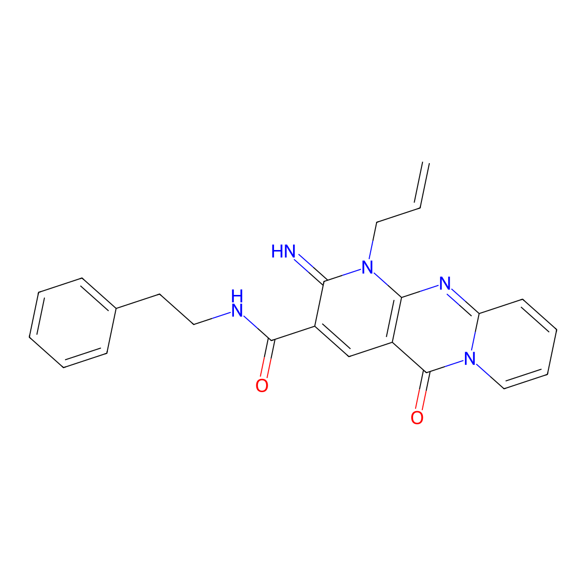 1-Allyl-2-imino-5-oxo-N-(2-phenylethyl)-1,5-dihydro-2H-dipyrido(1,2-A:2,3-D)pyrimidine-3-carboxamide molecular structure, CAS 617697-21-9