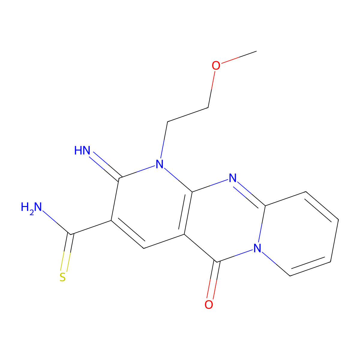 2-Imino-1-(2-methoxyethyl)-5-oxo-1,5-dihydro-2H-dipyrido(1,2-A:2,3-D)pyrimidine-3-carbothioamide molecular structure, CAS 617697-22-0