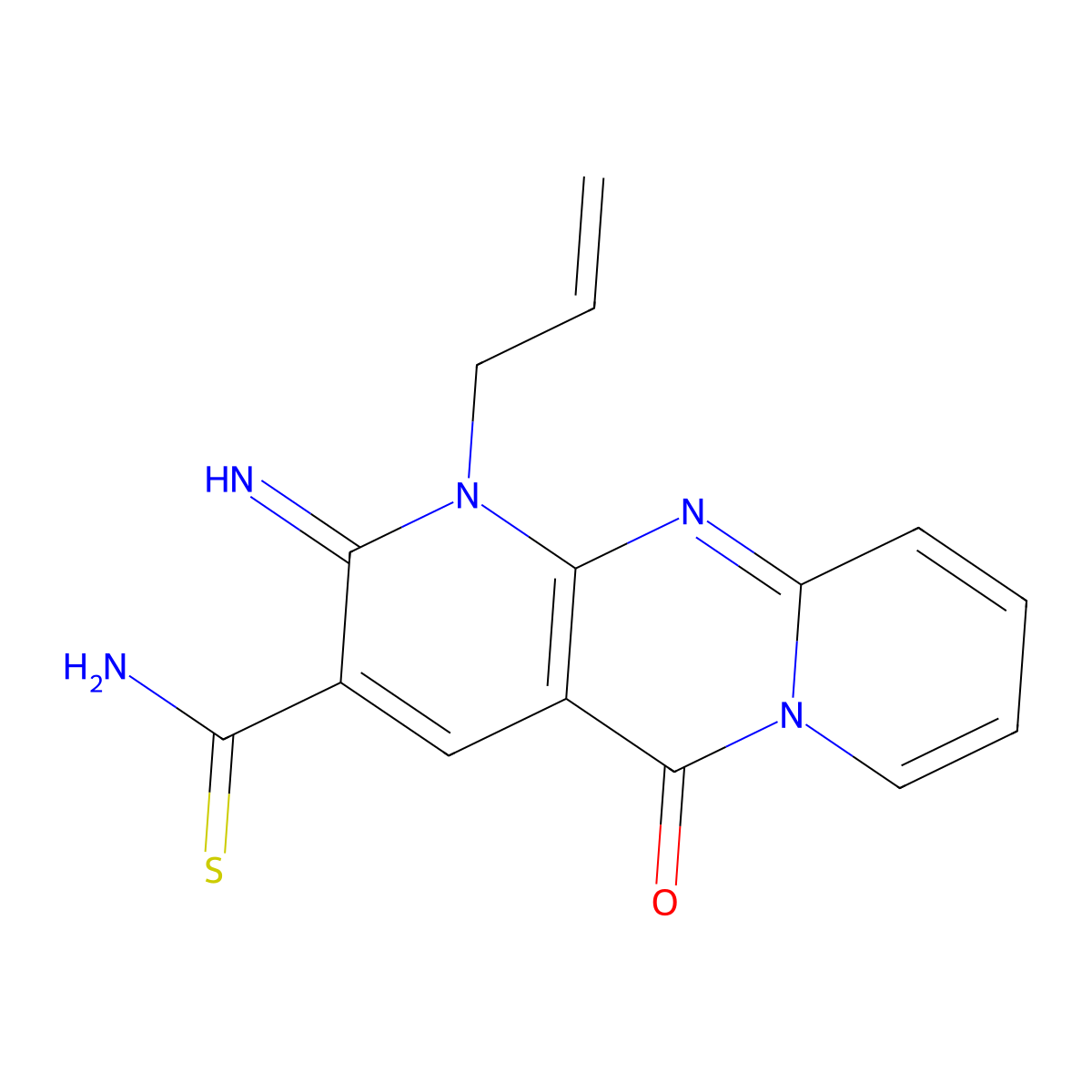 1-Allyl-2-imino-5-oxo-1,5-dihydro-2H-dipyrido[1,2-A:2,3-D]pyrimidine-3-carbothioamide molecular structure, CAS 617697-26-4