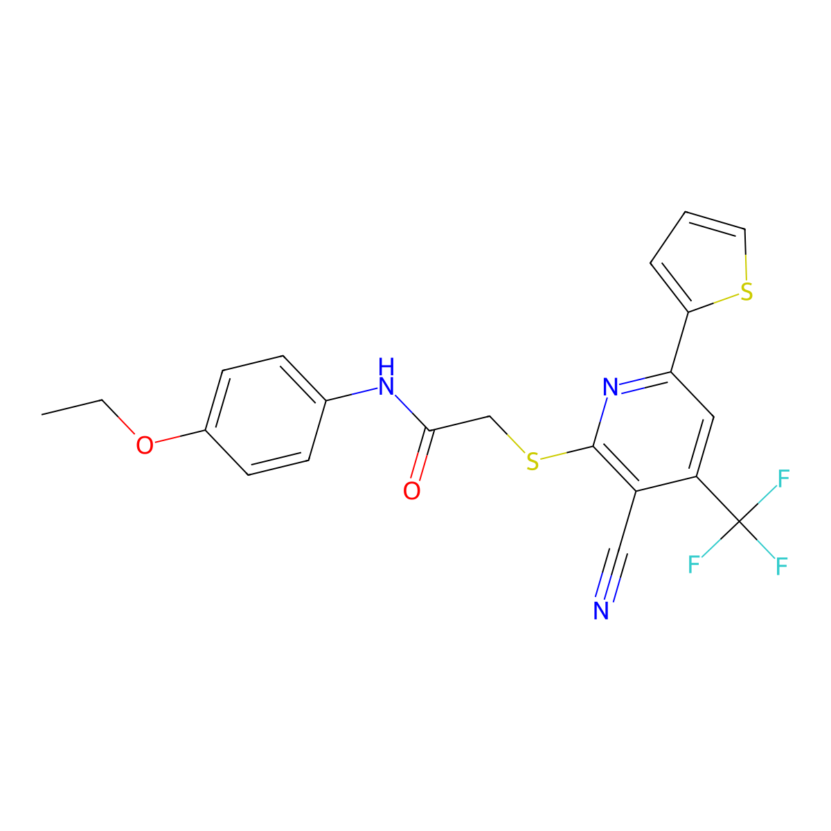2-[3-cyano-6-thiophen-2-yl-4-(trifluoromethyl)pyridin-2-yl]sulfanyl-N-(4-ethoxyphenyl)acetamide molecular structure, CAS 617697-41-3