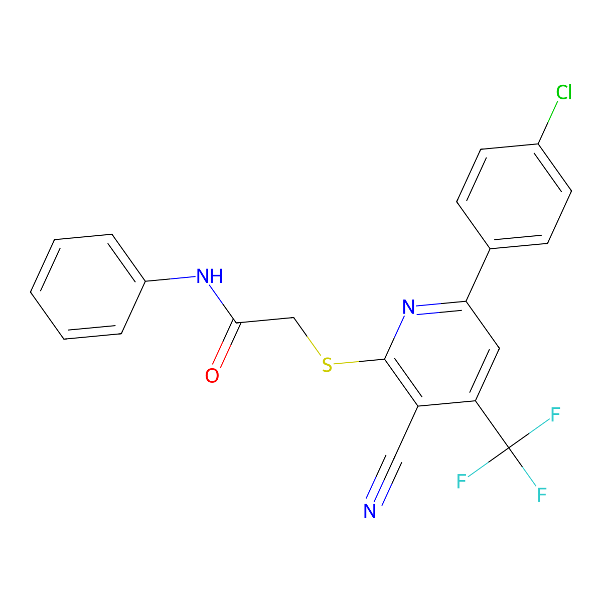 2-((6-(4-CL-PH)-3-Cyano-4-(trifluoromethyl)-2-pyridinyl)thio)-N-phenylacetamide molecular structure, CAS 617697-44-6