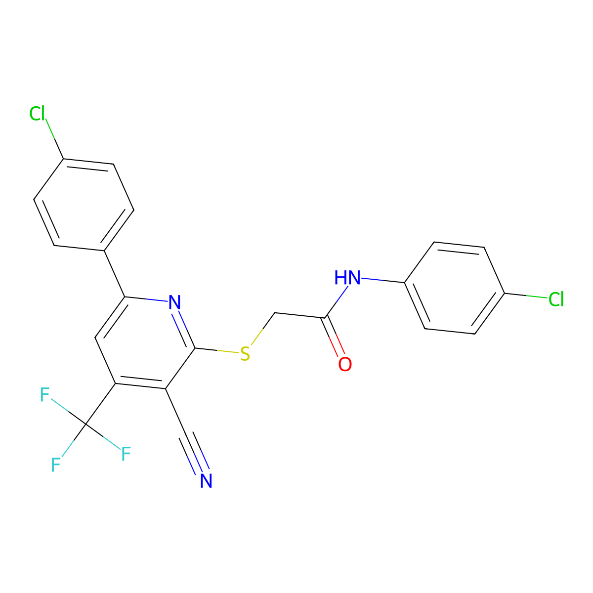 N-(4-Chlorophenyl)-2-{[6-(4-chlorophenyl)-3-cyano-4-(trifluoromethyl)-2-pyridinyl]sulfanyl}acetamide molecular structure, CAS 617697-47-9