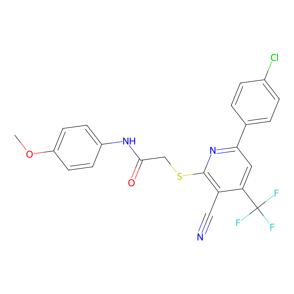 2-((6-(4-Chlorophenyl)-3-cyano-4-(trifluoromethyl)-2-pyridinyl)sulfanyl)-N-(4-methoxyphenyl)acetamide molecular structure, CAS 617697-48-0