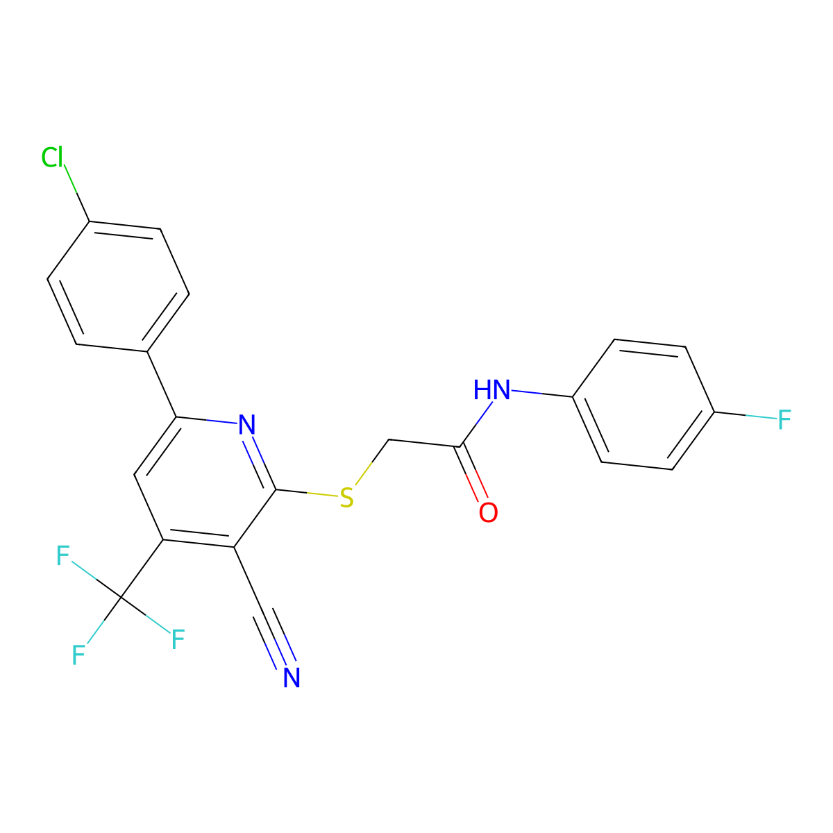 2-{[6-(4-Chlorophenyl)-3-cyano-4-(trifluoromethyl)-2-pyridinyl]sulfanyl}-N-(4-fluorophenyl)acetamide molecular structure, CAS 617697-54-8