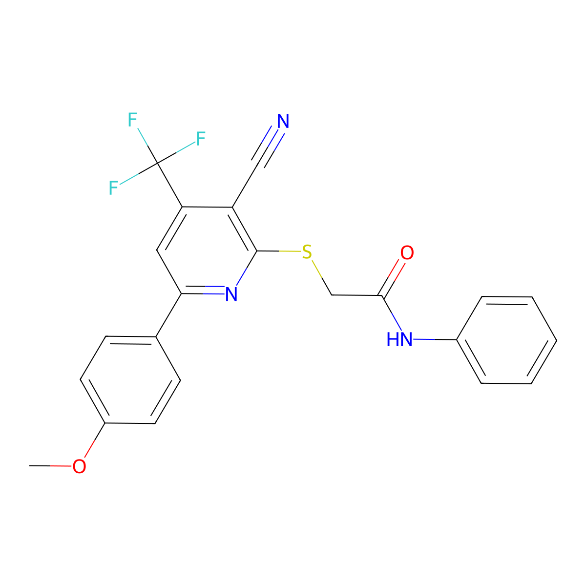 2-{[3-Cyano-6-(4-methoxyphenyl)-4-(trifluoromethyl)-2-pyridinyl]sulfanyl}-N-phenylacetamide molecular structure, CAS 617697-60-6