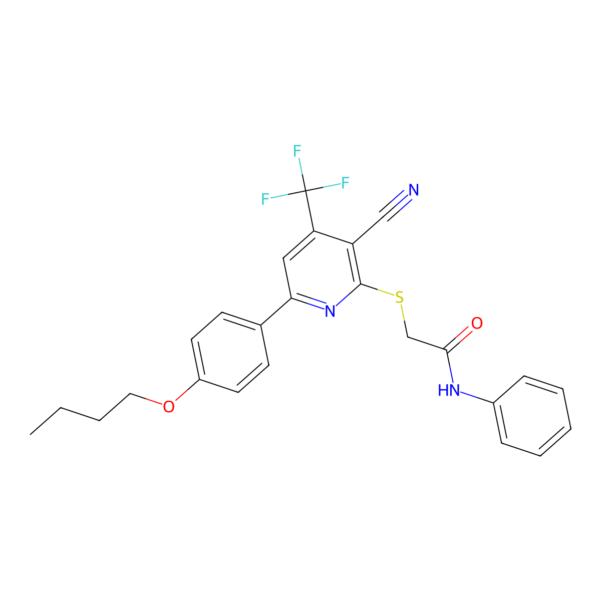 2-{[6-(4-Butoxyphenyl)-3-cyano-4-(trifluoromethyl)-2-pyridinyl]sulfanyl}-N-phenylacetamide molecular structure, CAS 617697-64-0